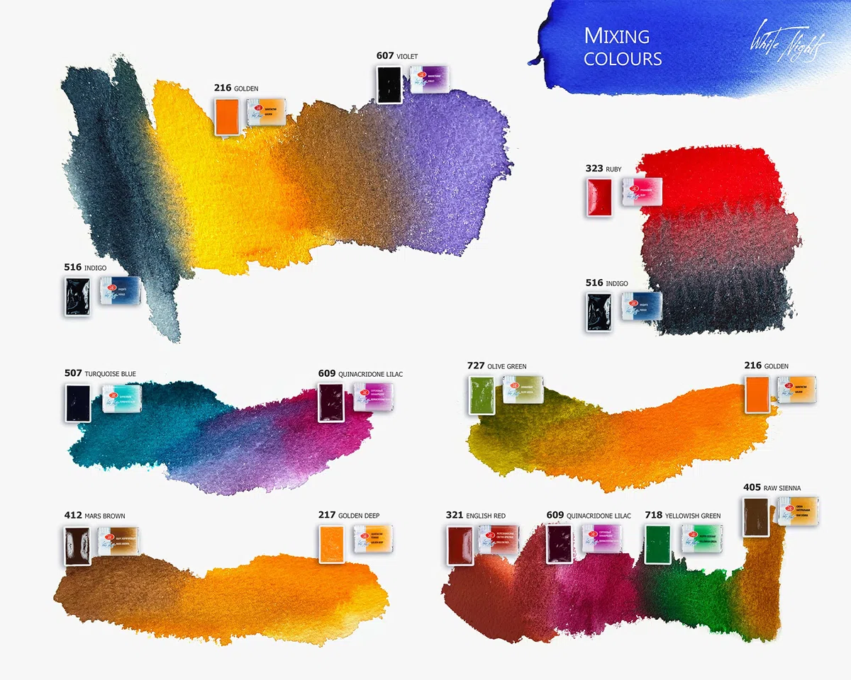 White Nights Set di acquerelli russi per artisti, 36 colori in vasetti interi in una scatola di plastica, alta brillantezza e luminosità