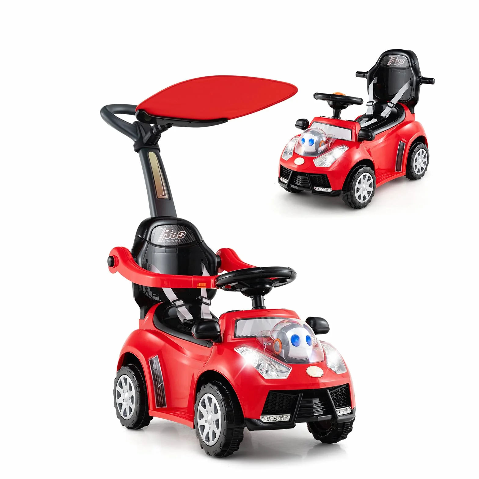 SOARS Macchina Cavalcabile per Bambini 1-3 Anni, Cavalcabile Bambino 3 in 1, Carpot & Maniglia Rimovibili, Guida Realistica con Volante, Clacson, Musica, Carico 25 KG, Regalo Ragazza Ragazzo (Rosso)