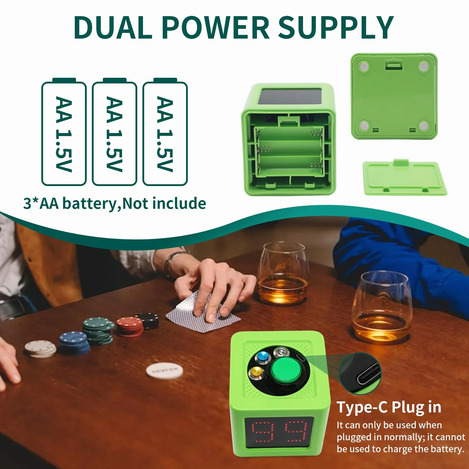Timer da poker con conto alla rovescia 20/30 secondi personalizzato cubo 4 lati verde