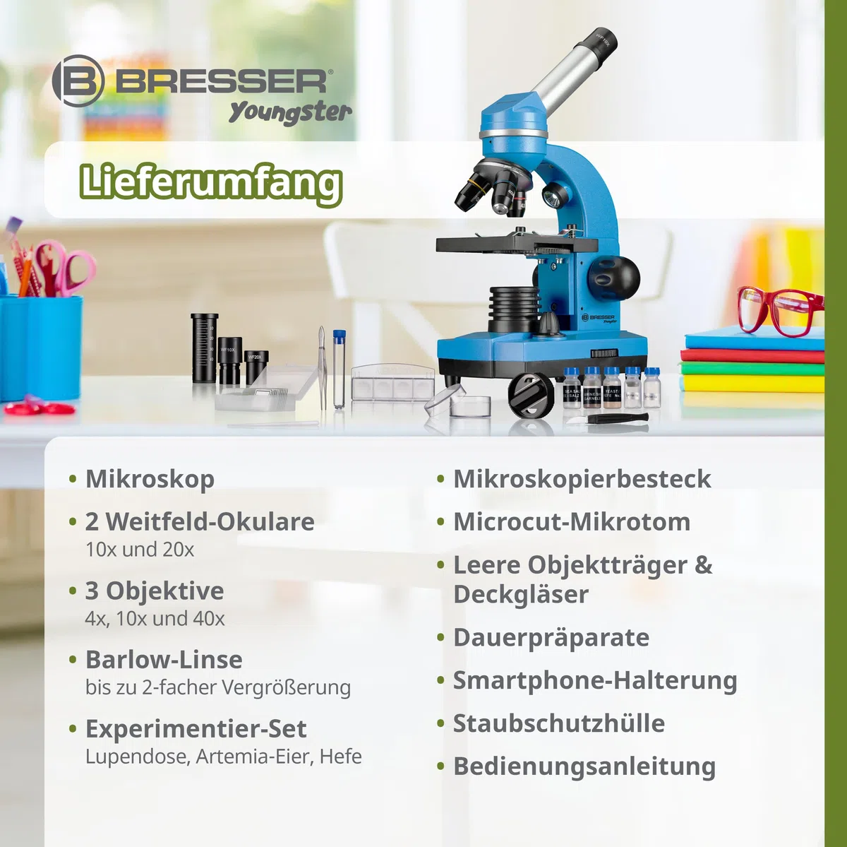 Bresser Bresse Junior microscopio per studenti Biolux Sel con supporto per smartphone, accessori e sistema di zoom Barlow, per bambini, principianti e adulti