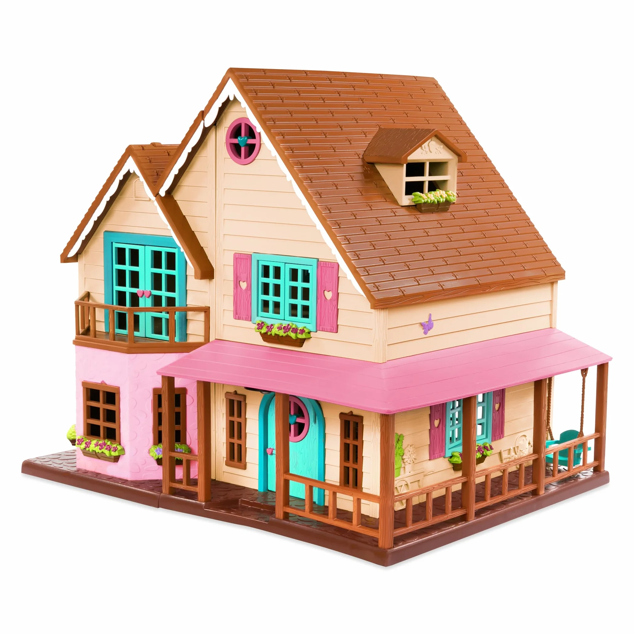 Li'L Woodzeez - Honeysuckle Hillside Cottage - Set di giocattoli da 20 pezzi con casetta per giochi, mobili e accessori - Case in miniatura e set da gioco per bambini dai 3 anni in su