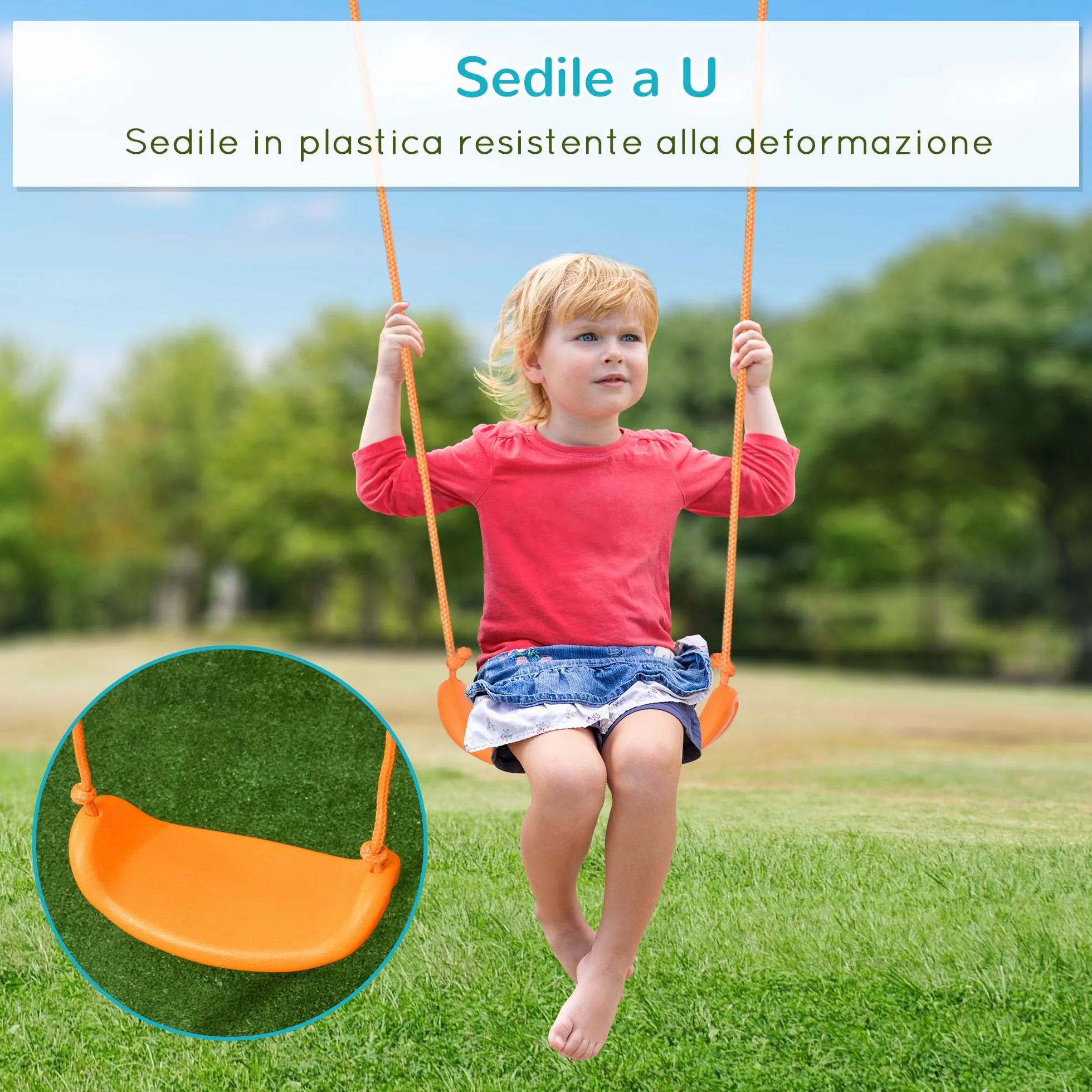 Outsunny Altalena da Giardino con Seggiolino e Picchetti, in Acciaio per Bambini 3-8 Anni, 163x145x181cm, Blu e Arancione
