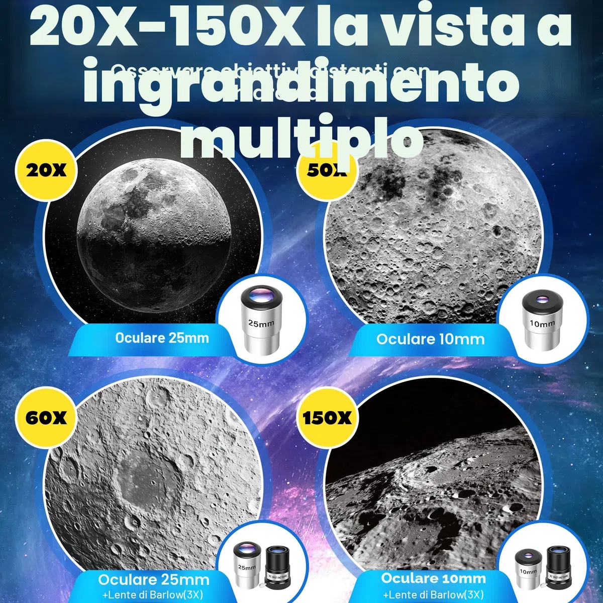 Telescopio Astronomico per Adulti, 80/500mm Telescopio Rifrattore per Principianti con Adattatore per Telefono, Adesivi Decorativi a Tema Spaziale e Treppiede