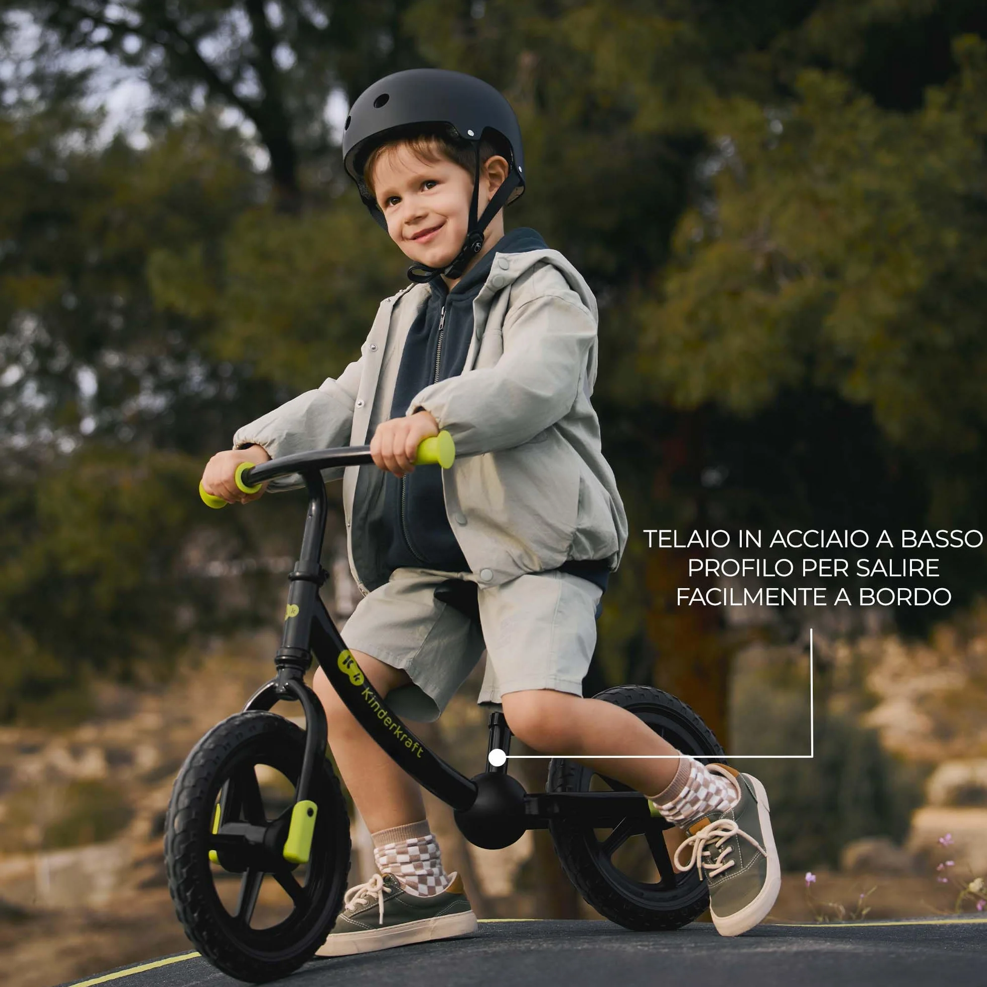 Kinderkraft 2WAY NEXT OFF ROAD Bicicletta fino a 35 kg, bicicletta per bambini, ruote da 12 pollici, sella e manubrio regolabili in altezza, facile da montare, impugnatura in gomma, nero