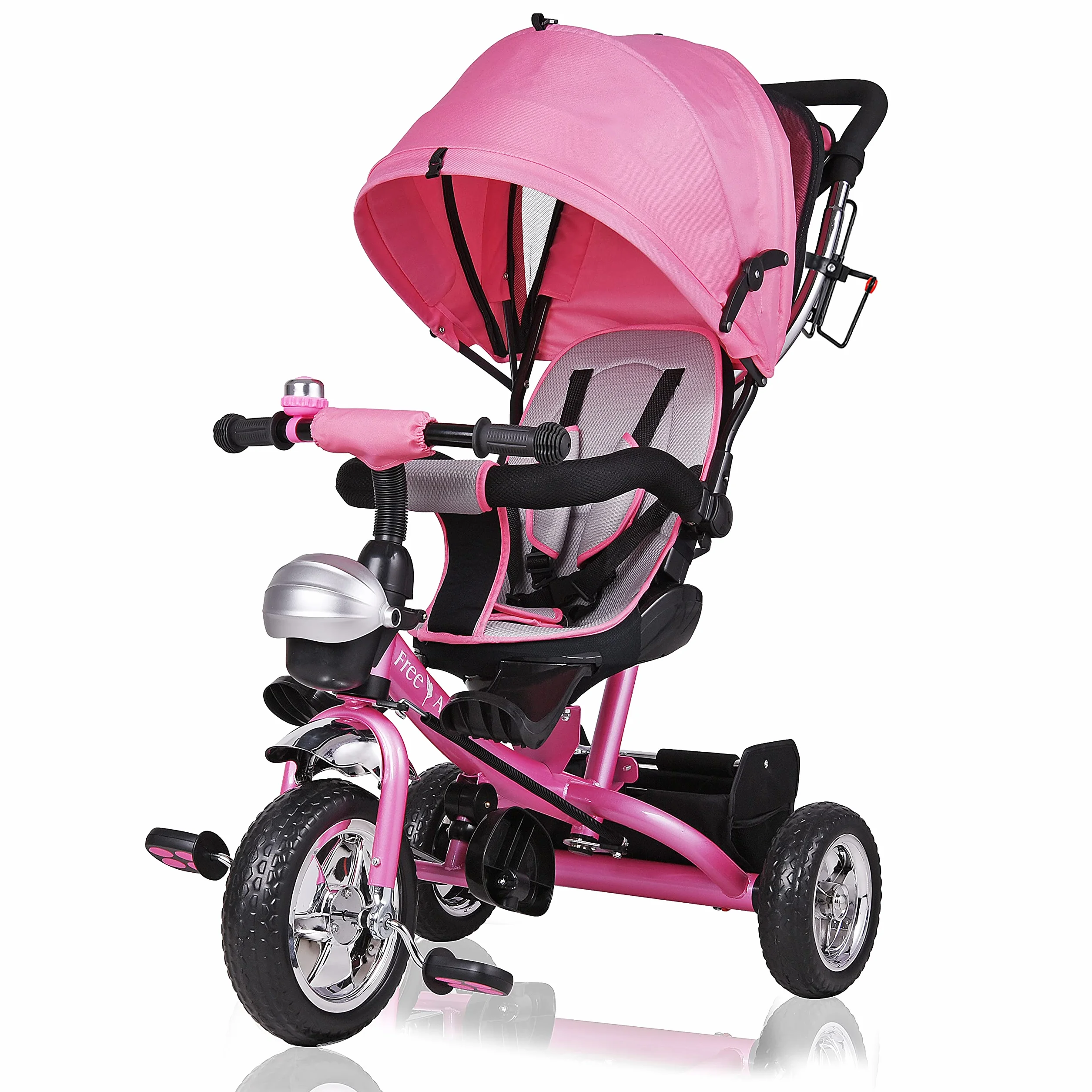 Spielwerk Triciclo 4in1 per Bambini da 1 Anno Passeggino con Maniglione Biciletta Bimbi Neonato Cappottina Cintura Bici a Tre Ruote Copertura Pioggia
