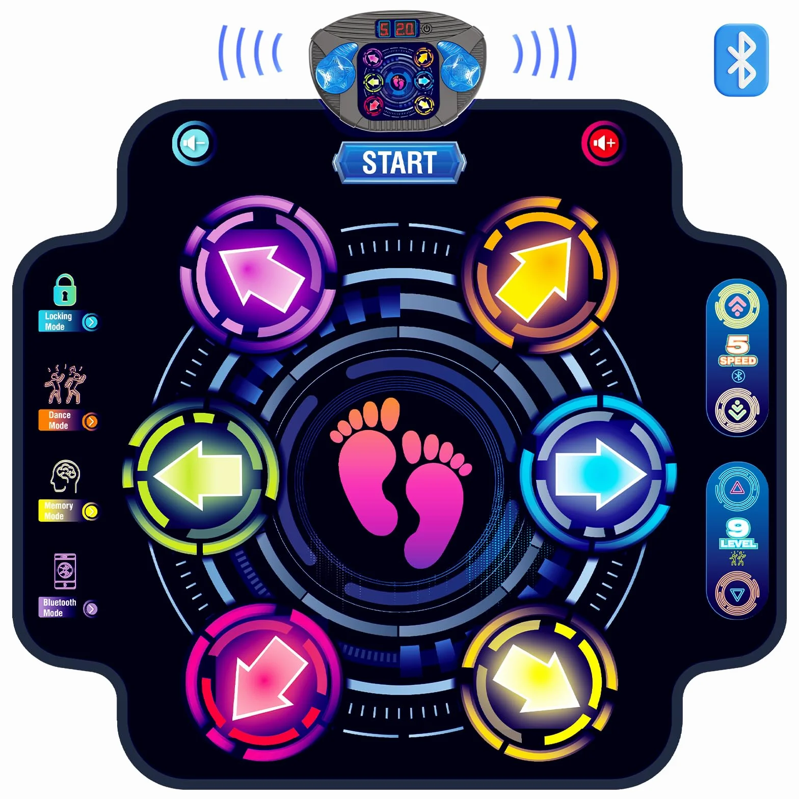 KIZJORYA Tappetino da Ballo Giocattolo per Bambini, Tappetino da Ballo elettronico Illuminato con Bluetooth Wireless 5 velocità 9 Livelli, Gioco Musicale per Ragazze Ragazzi 3 4 5 6 7 8 9 10+ Anni