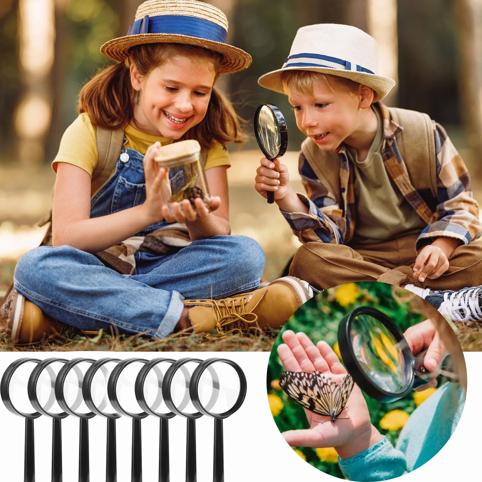 48 Pezzi Bambini Giocattolo Detective, Kit Spionaggio Gioco Detective per Bambini， con penna UV, taccuino, lente d'ingrandimento giocattolo, carte d'identità con clip, tampone per impronte digitali