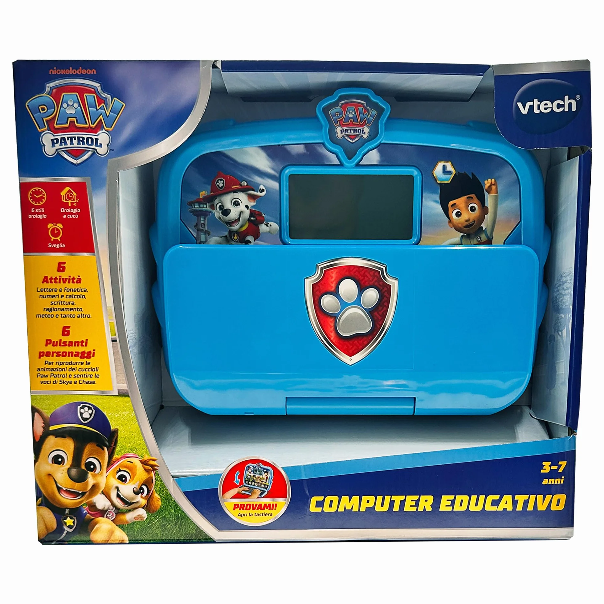 VTech Paw Patrol - Computer Educativo, Dispositivo 2 in 1 Computer e Tablet Bambini, 6 Attività, Schermo LCD e 7 Pulsanti Interattivi, Lingua Italiana, Batterie Incluse, 3-7 Anni