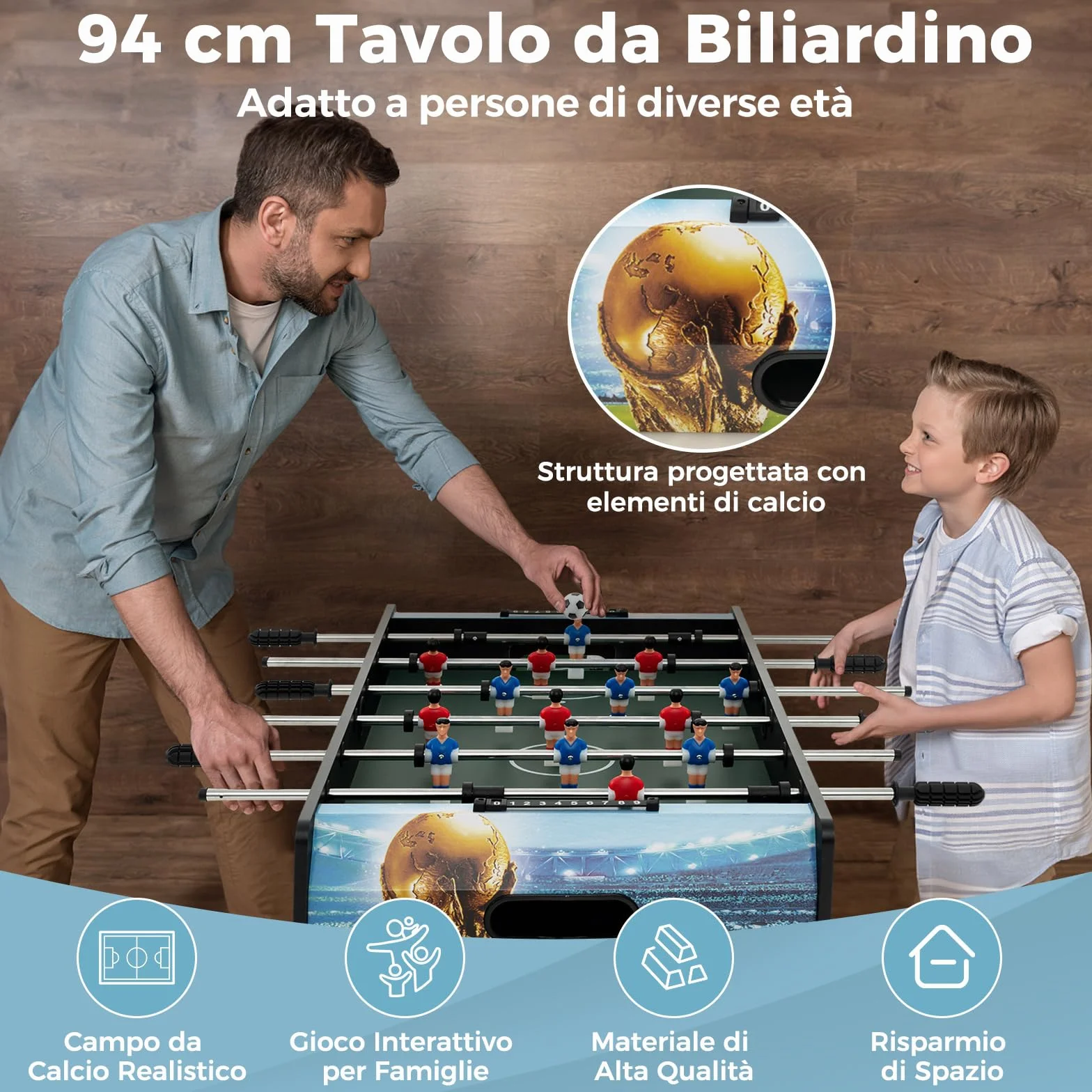 COSTWAY Mini Calcio Balilla, Calcetto con Segnapunti e Gambe Rimovibili, Gioco da Sala Giochi Salvaspazio per Sala Giochi Feste, 94x51x68,5 cm