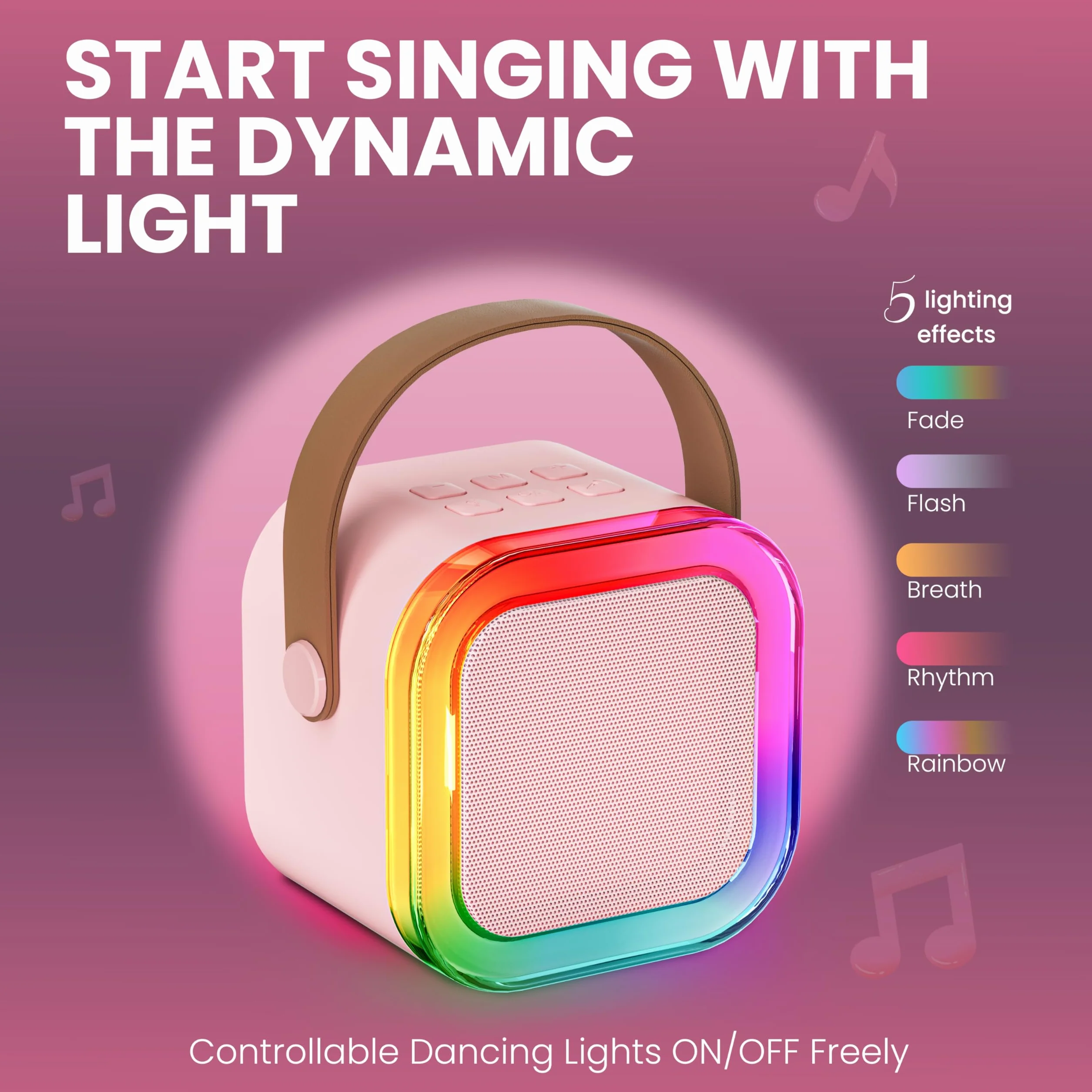 Karaoke con Microfono per Bambini 4-9 Anni, Microfono Bluetooth con Effetti Cambia Voce, Regalo Compleanno Natale Rosa