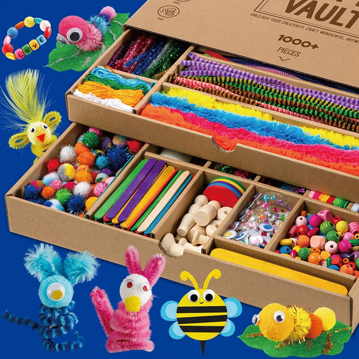 EDUMAN Lavoretti Creativi per Bambini, 1000+ Pezzi Giochi Creativi Bambina 10 Anni, Kids Mestiere Fai Da Te Decorazioni Giocattoli