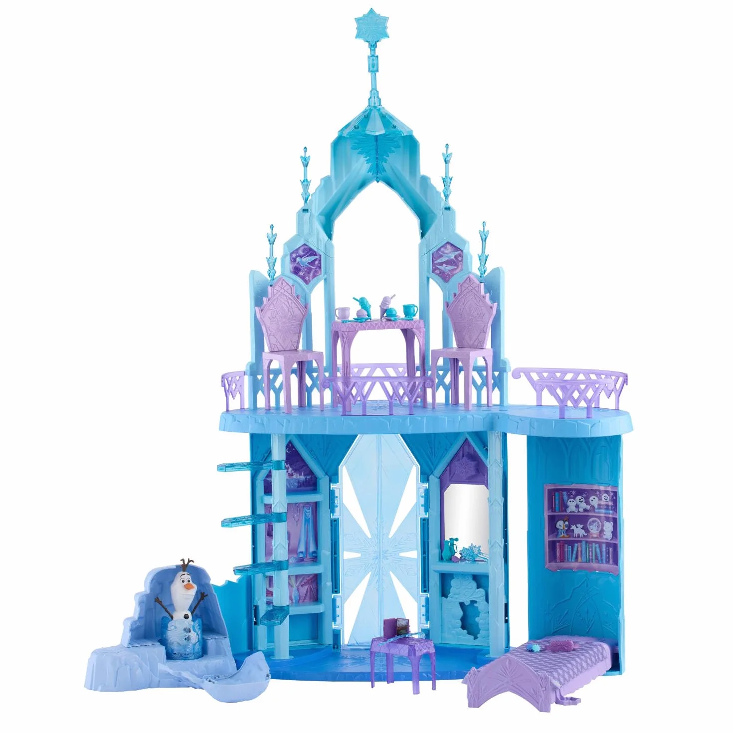 Mattel Disney Frozen - Palazzo di Ghiaccio di Elsa, set con personaggio Olaf e 21 accessori inclusi, 5 aree di gioco ispirate ai film, giocattolo per bambini, 3+ anni, JGG41