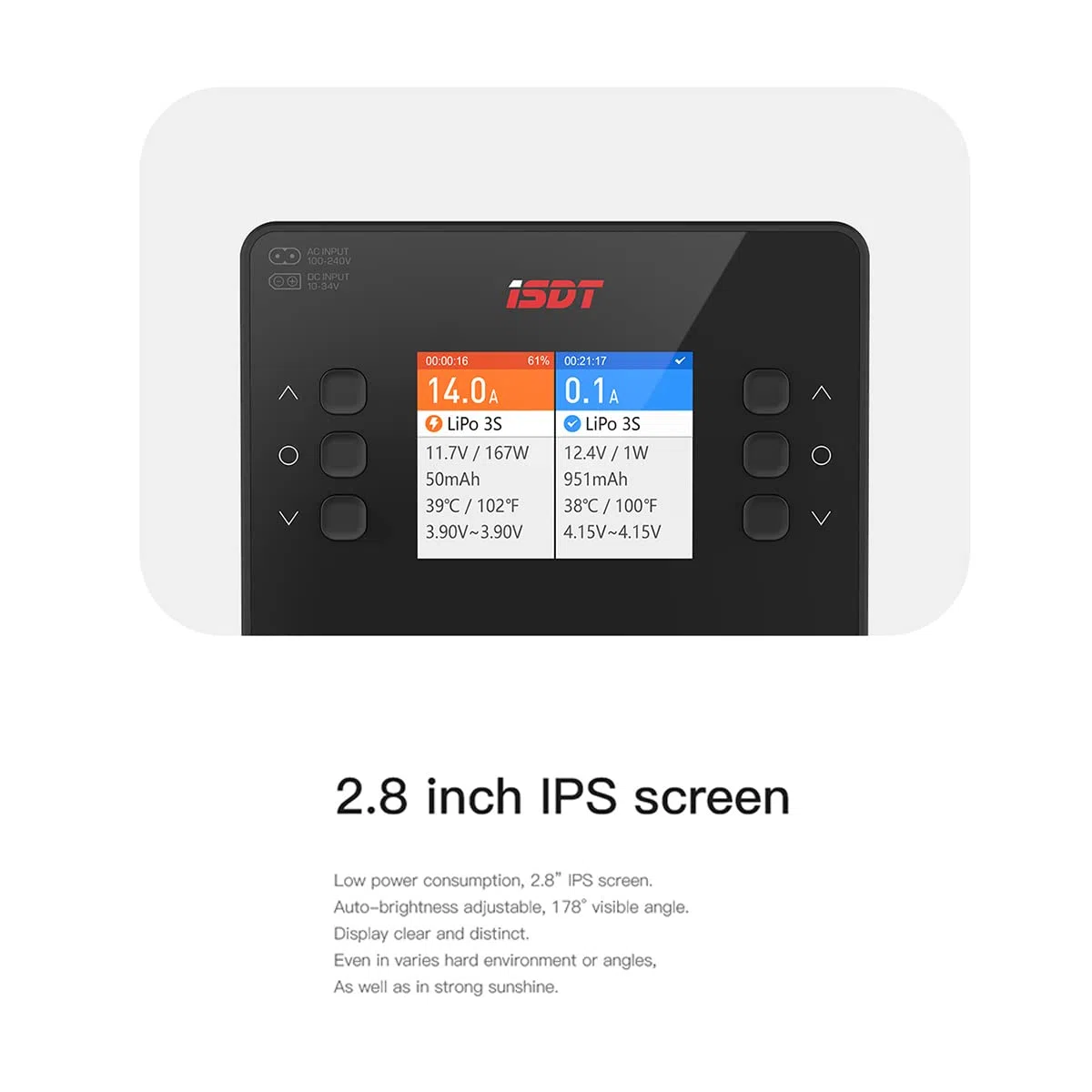 ISDT K2 Caricabatterie Lipo Scaricatore bilanciamento AC 200W DC 500Wx2 Dual per modelli RC Caricatore astuto dell'equilibrio della batteria dell' hobby RC LCD 1-6S Li-ion Life NiCd NiMH LiHV PB