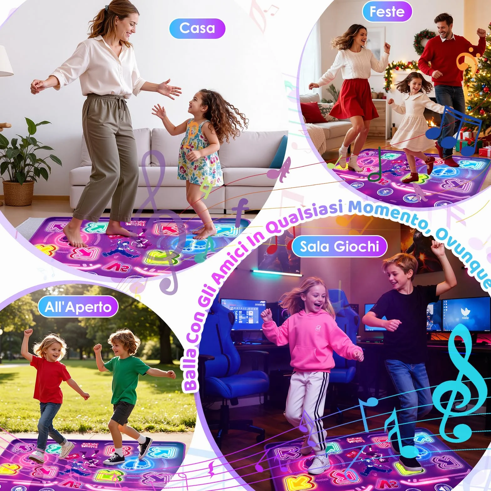 Bambini Tappetino da Ballo con 8 LED, Tappeto da Ballo con Bluetooth per 3 4 5 6 7 8+ Anni,Tappetino da Ballo Elettronico,Giocattolo Tappeto Musicale da Ballo,Regali di Natale di Compleanno (SR)