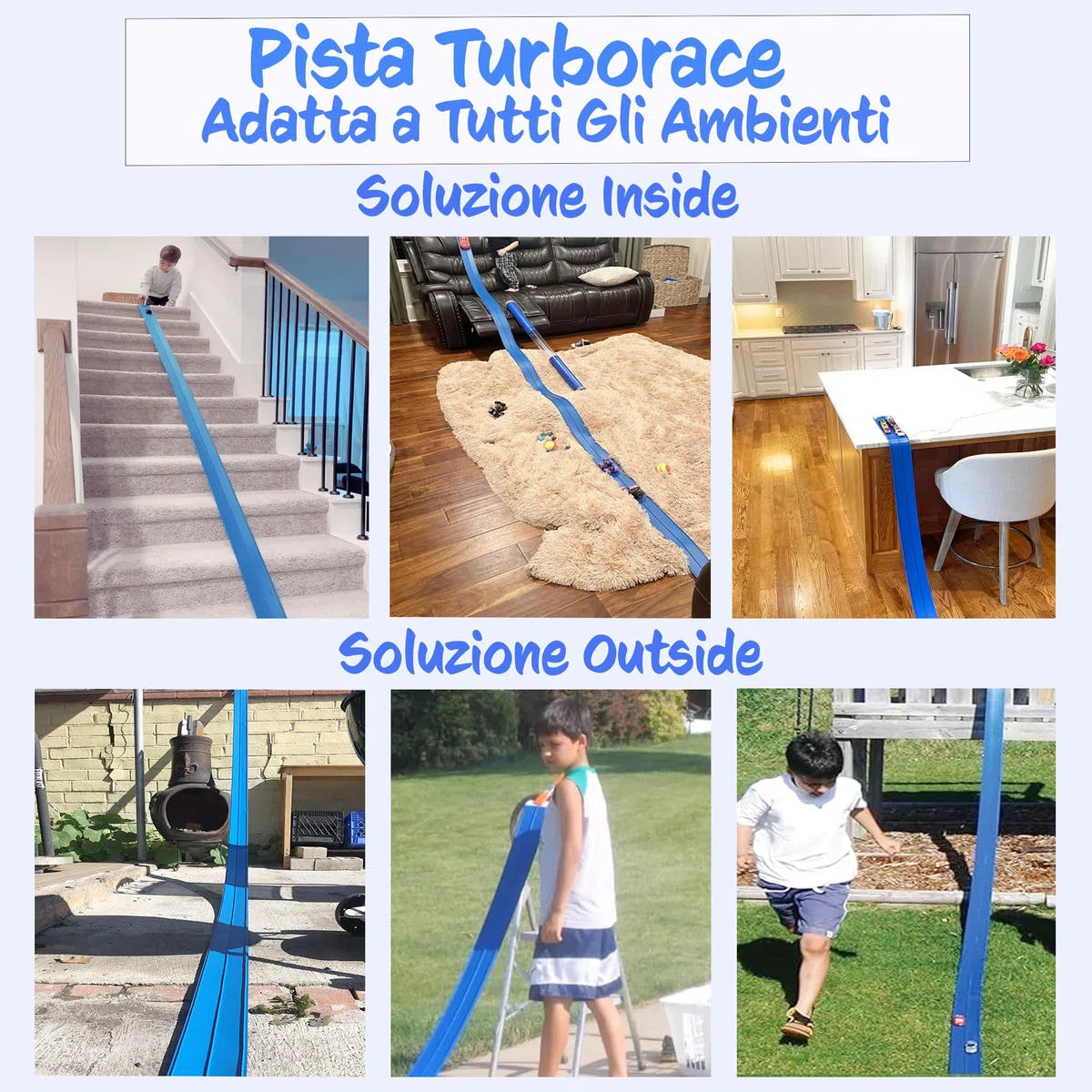Turborace Pista Macchinine 4 Metri + 4 macchinine Flexible Blu Track
