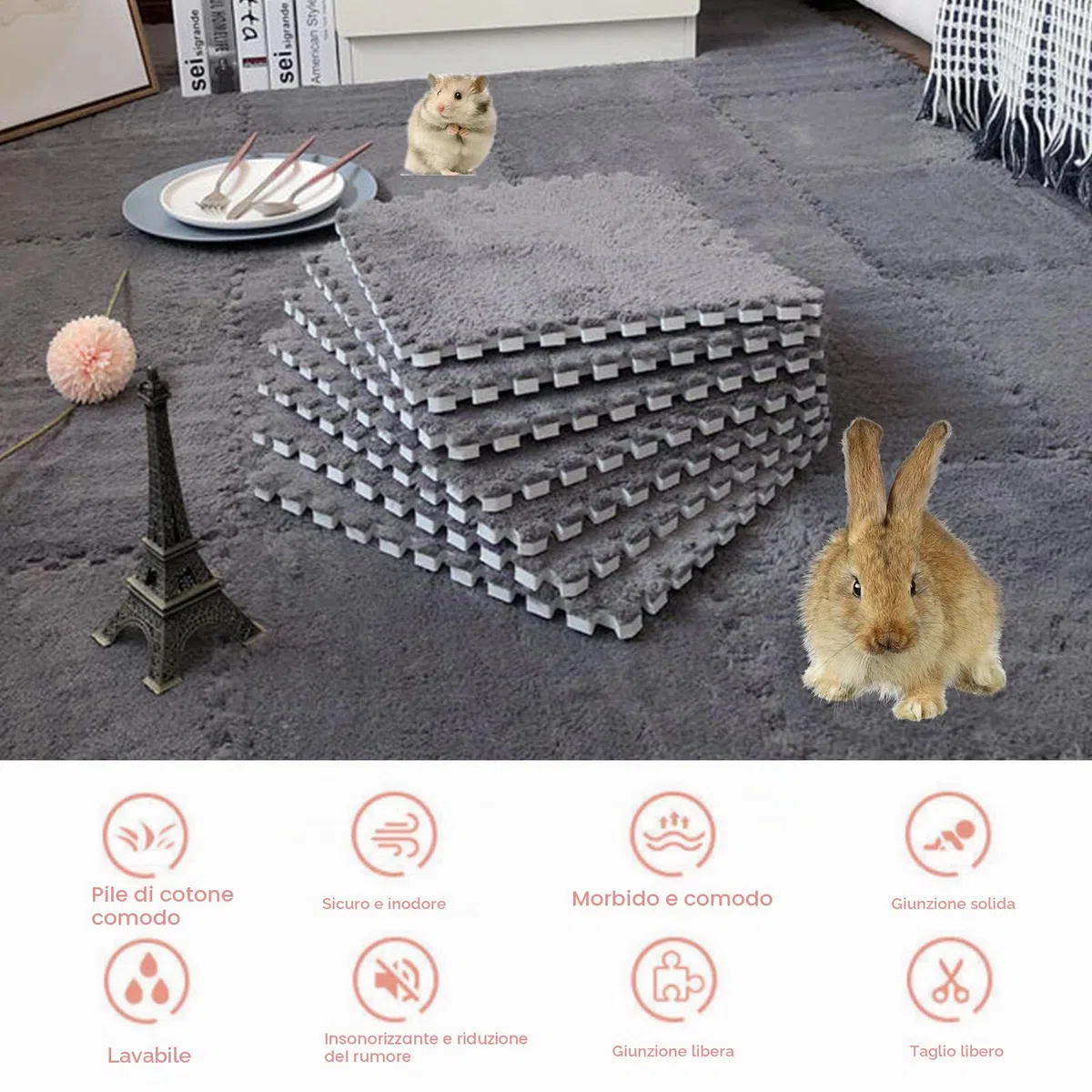 Piastrelle in schiuma a incastro 30x30 cm per tappeti, grigio, 10 pezzi
