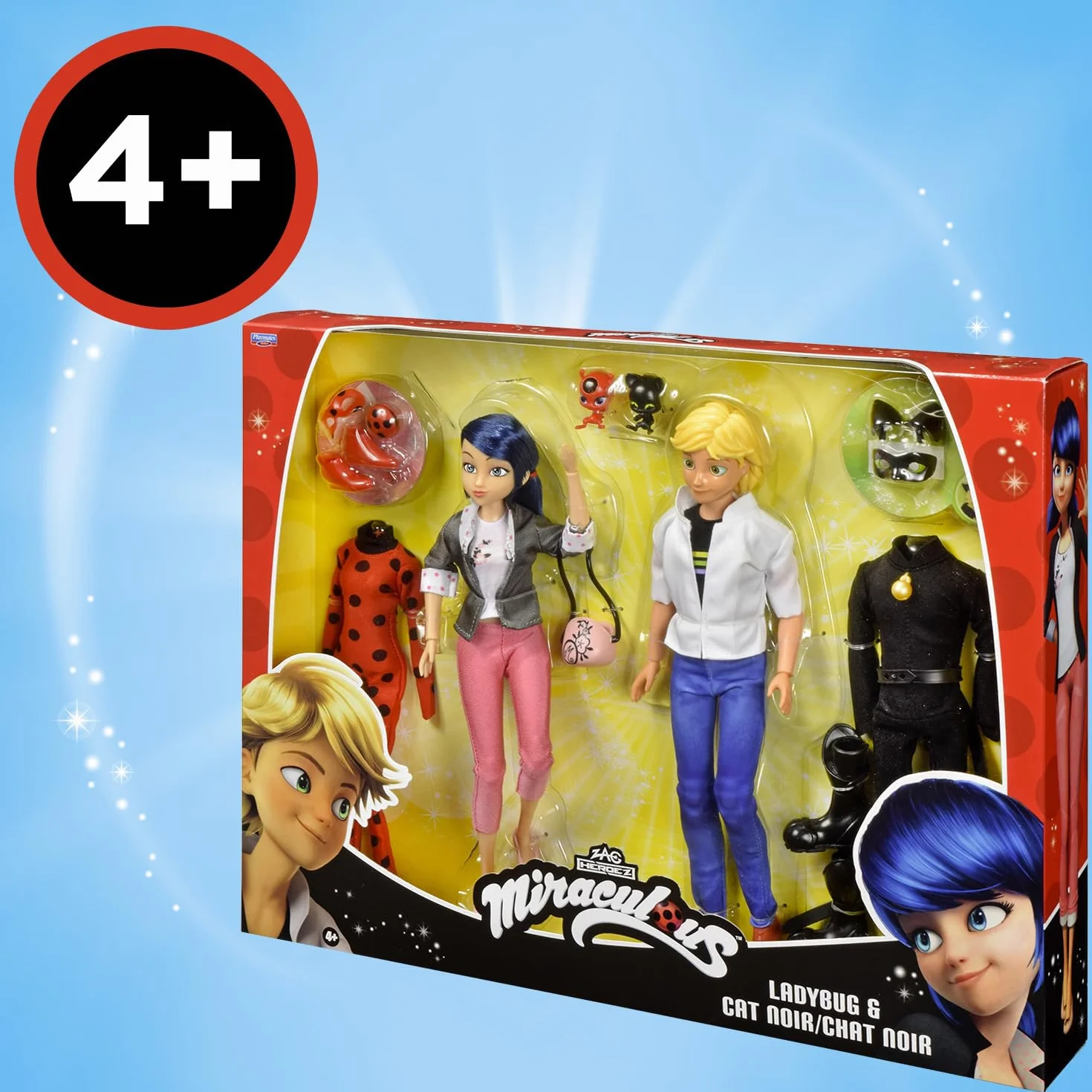 BANDAI – Miraculous – Confezione 2 bambole Marinette e Adrien con 2 abiti (Ladybug e Chat Noir) – Set regalo Miraculous 2 figure 26cm – Idea regalo per bambini – Giocattolo dai 4 anni in su – P50359