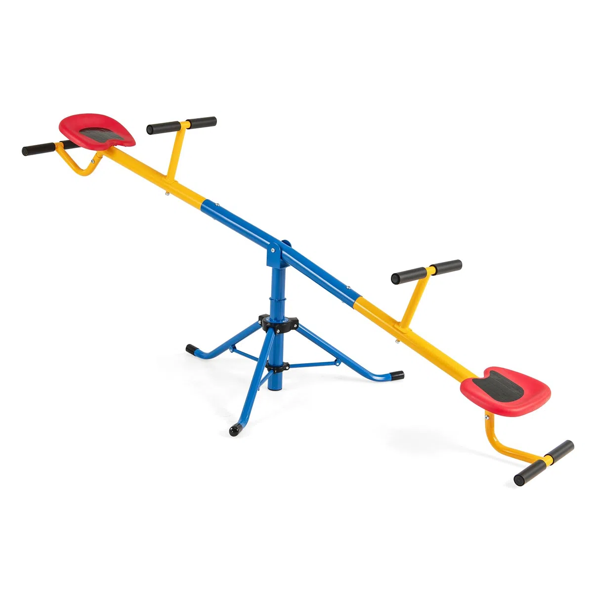 HOMASIS Dondolo Infantile 2 posti, Altalena Esterno 360° Rotazione Blocco Gambe, 60 kg, 182x29x86cm, Colorato