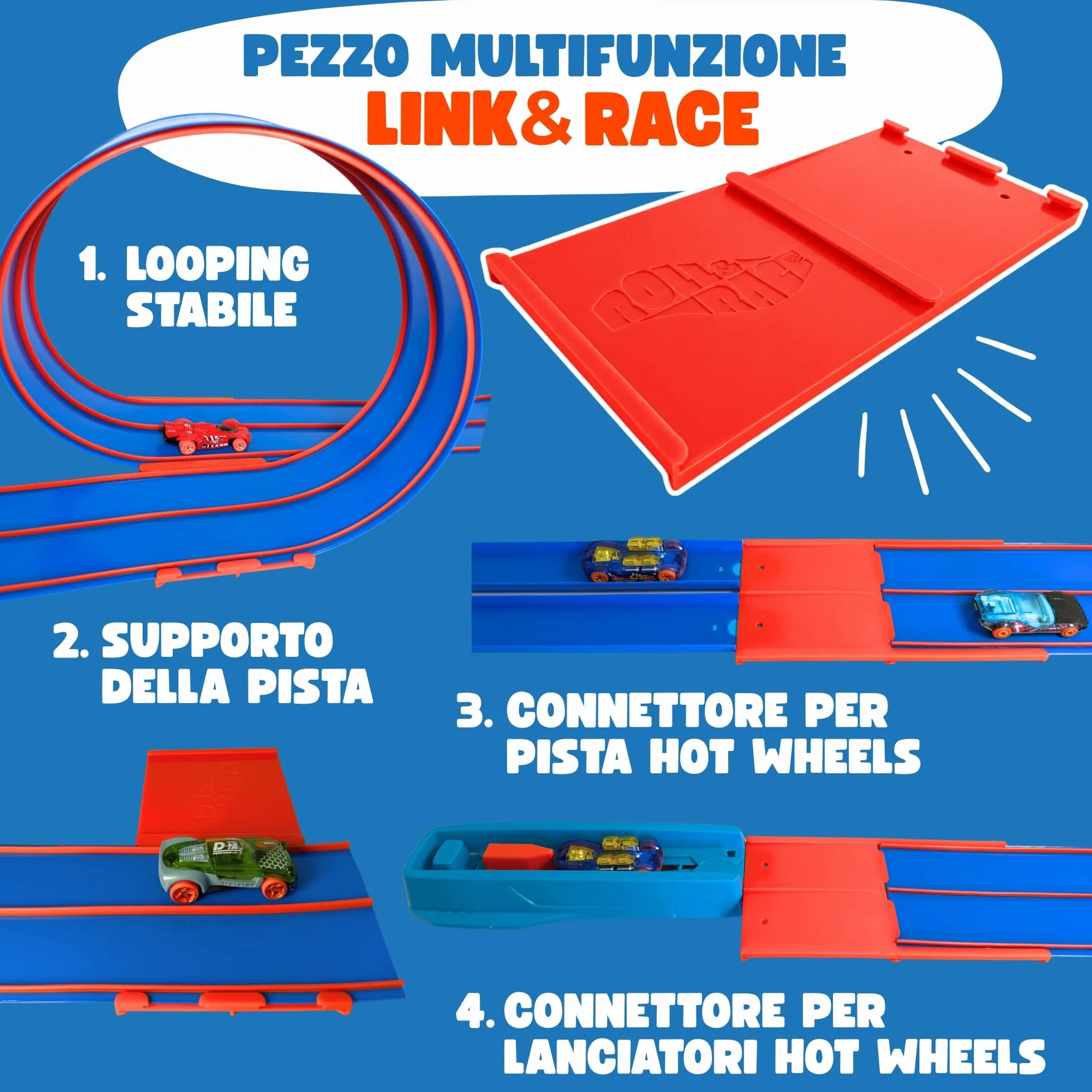 RollAndRace Pista Macchine Flessibile 400cm - Made in EU - Flexible Car Track - Gioco Bambino - Piste Car Wheels - Circuito di Corse per Bambini - Astuccio per il trasporto incluso