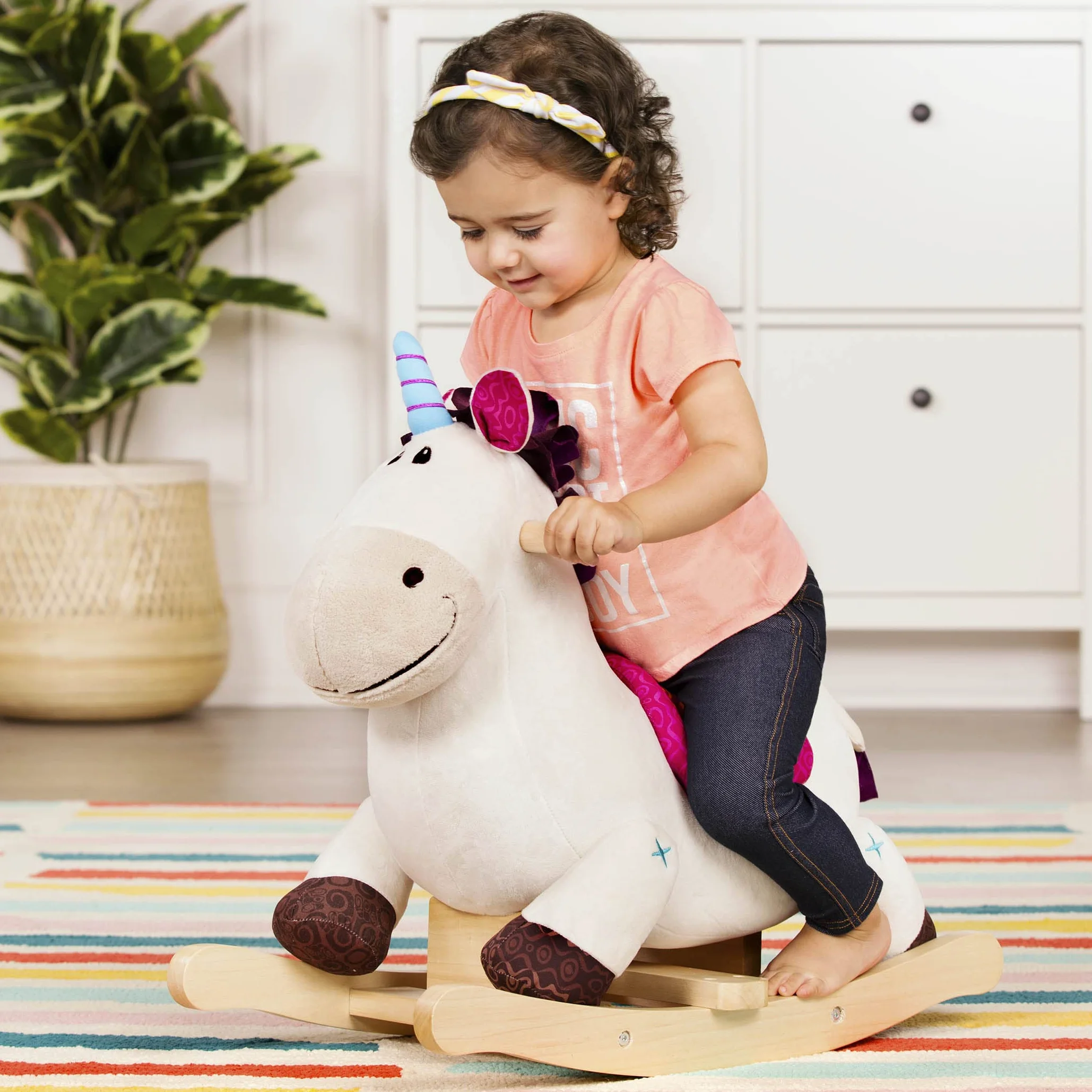 B. toys - Rodeo Rocker - Dilly-Dally - Unicorno Rocker - Unicorno a dondolo - Cavalcabile in legno - Giocattolo classico per bambini e ragazzi - 18 mesi +