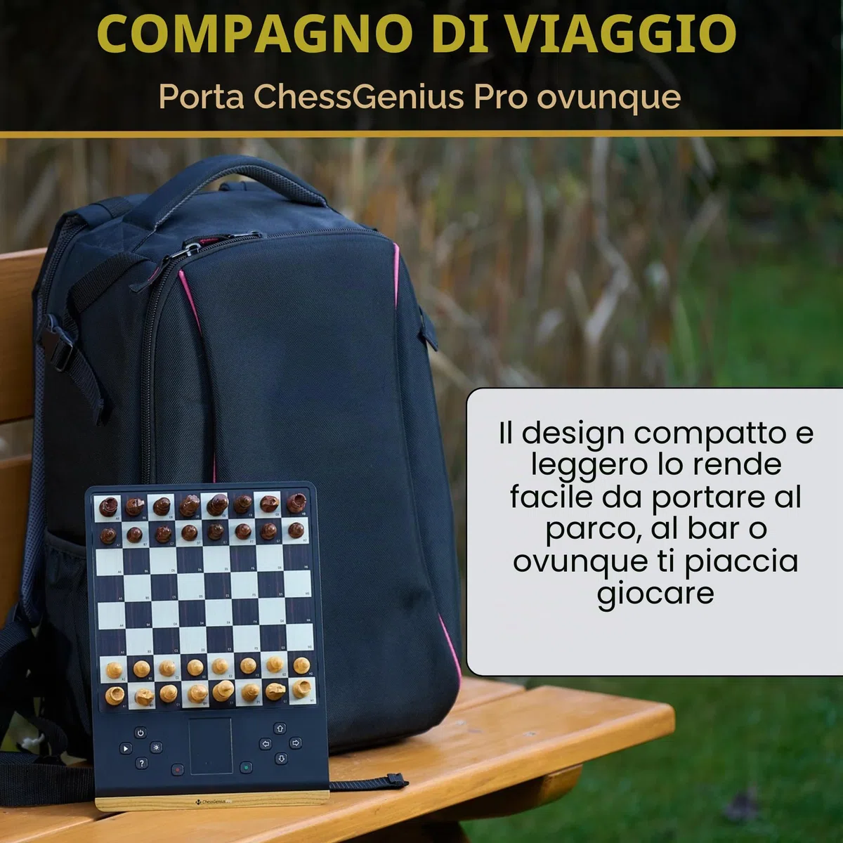 Computer per scacchi MILLENNIUM ChessGenius Pro Wood Edition - Elegante look in legno con pezzi in vero legno, facile da usare, ideale per i giocatori per hobby con funzioni di apprendimento AI