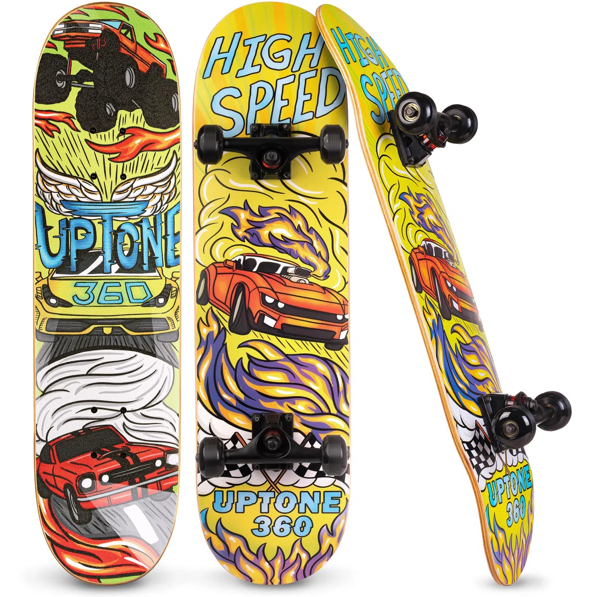 Skateboard | per bambini a partire dai 6 anni | Skate Board per mezzo pipe e strada | Portata fino a 150 kg | durevole e stabile | ideale per bambini, adolescenti e ragazzi (car)