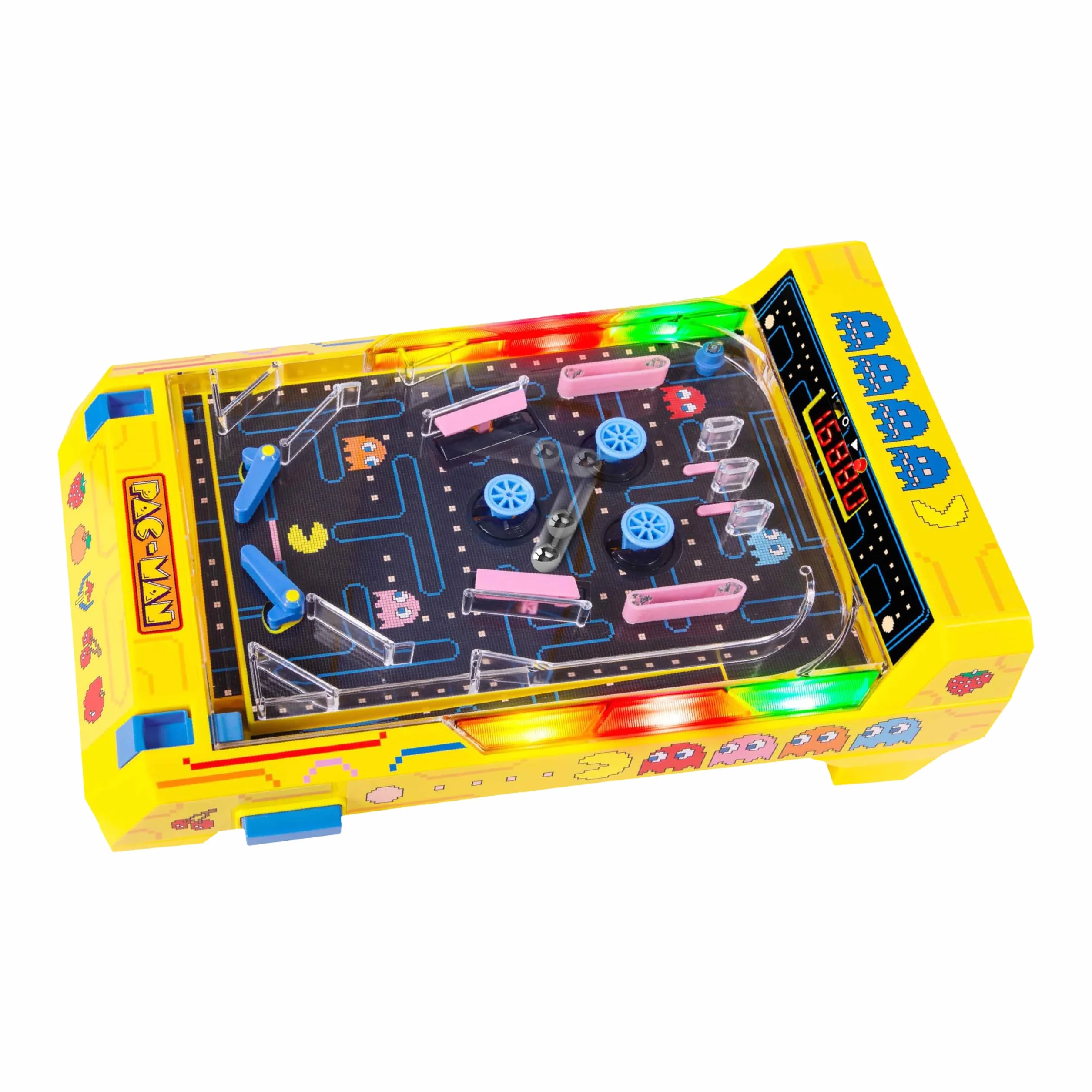 Pac-Man Flipper Elettronico da Tavolo Arcade, Luci e Suoni Originali, Segnapunti Digitale LCD, Gioco Pinball Retro Portatile per Bambini e Adulti, Idea Regalo Nostalgica Anni 80