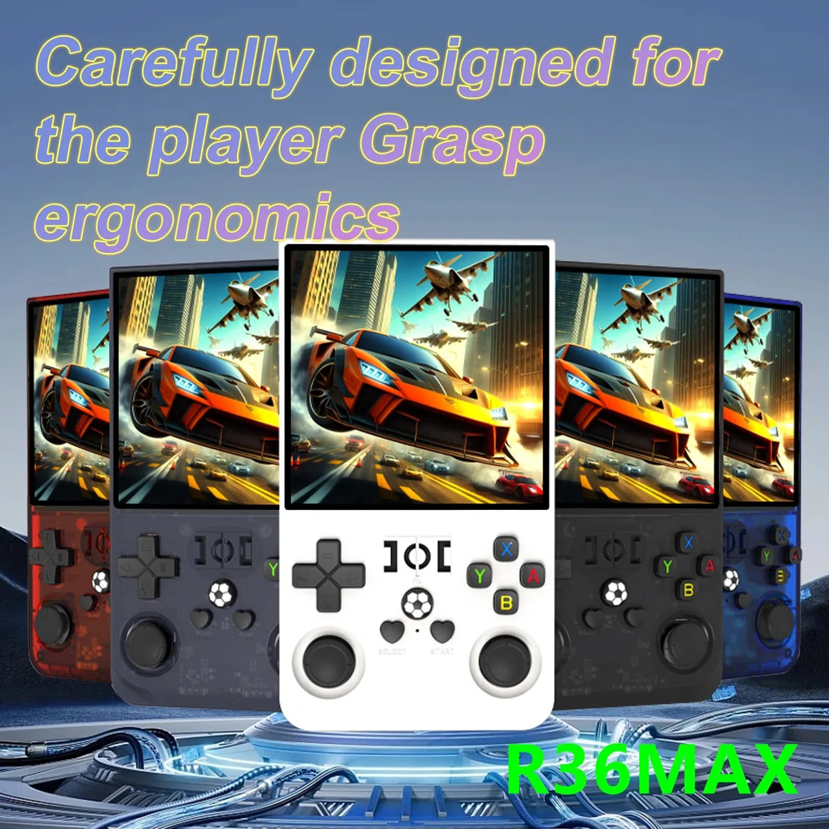 Console portatile R36MAX, 64 GB con 20.000 giochi, console portatile per videogiochi, schermo IPS da 4 pollici, oltre 30 emulatori e sistema Linux con custodia (Nero, 64, GB)