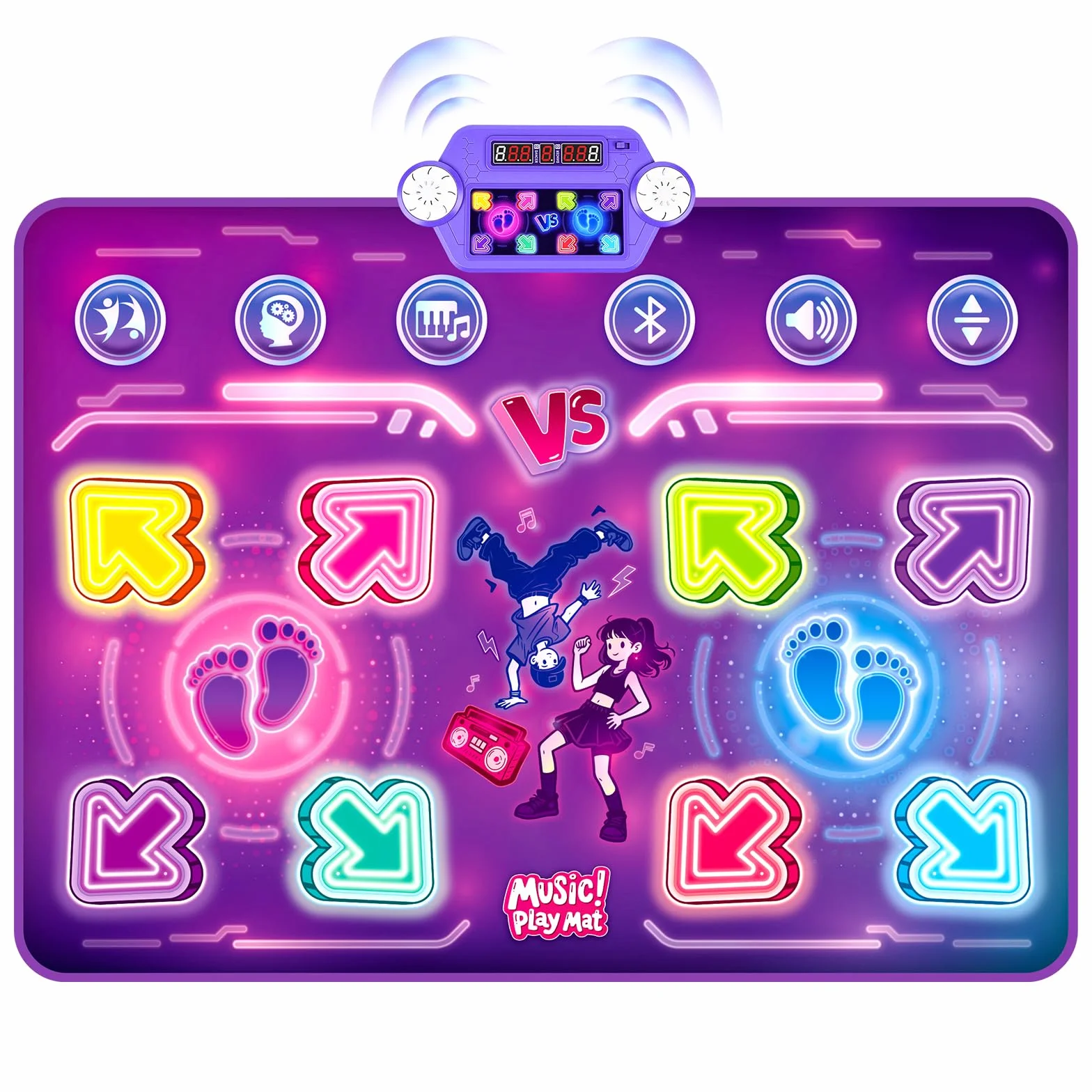 Bambini Tappetino da Ballo con 8 LED, Tappeto da Ballo con Bluetooth per 3 4 5 6 7 8+ Anni,Tappetino da Ballo Elettronico,Giocattolo Tappeto Musicale da Ballo,Regali di Natale di Compleanno (SR)