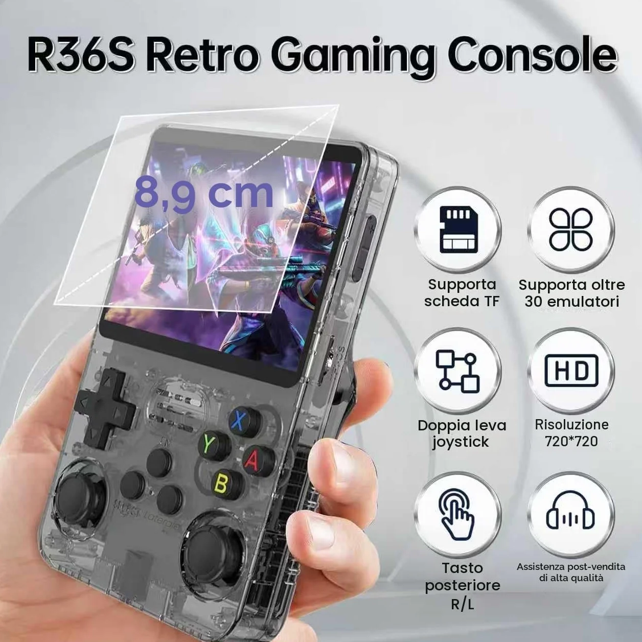 R36S Console Retro, Schermo IPS da 3,5 Pollici, 128GB di Memoria, 40.000 Giochi Preinstallati, Console Portatile per Bambini e Adulti, Supporto Multi-Emulatore, Viola (Nero)
