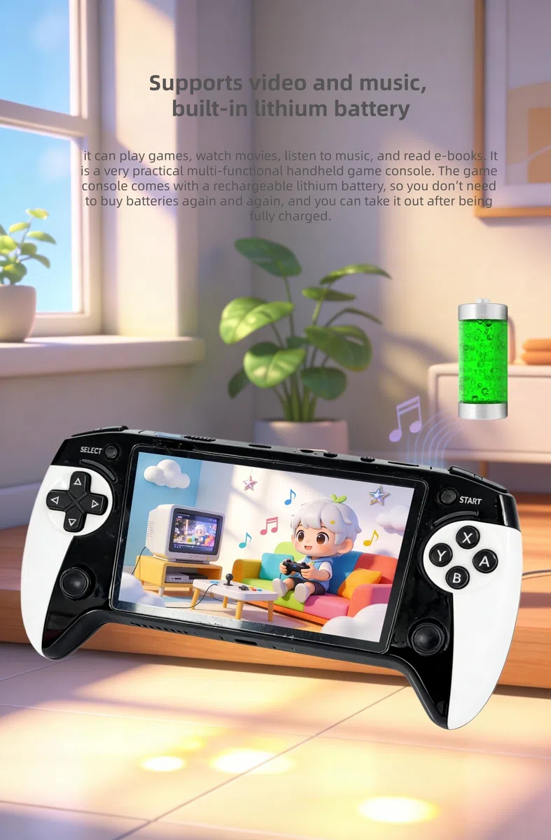 Console portatile YHFITN con schermo da 5,5 pollici, design ergonomico con impugnatura, giochi retrò, uscita TV, supporto per il salvataggio dei progressi di gioco, ricaricabile