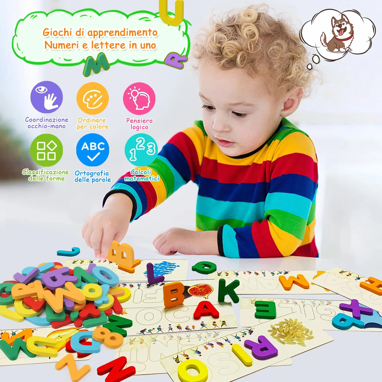 Gioco di ortografia Italiani Lettere di Apprendimento Giochi in legno Educativi Montessori Giocattoli a partire dai 3 anni prescolare giocattolo per bambini 3 4 5 6 7 8 anni ragazzi ragazze