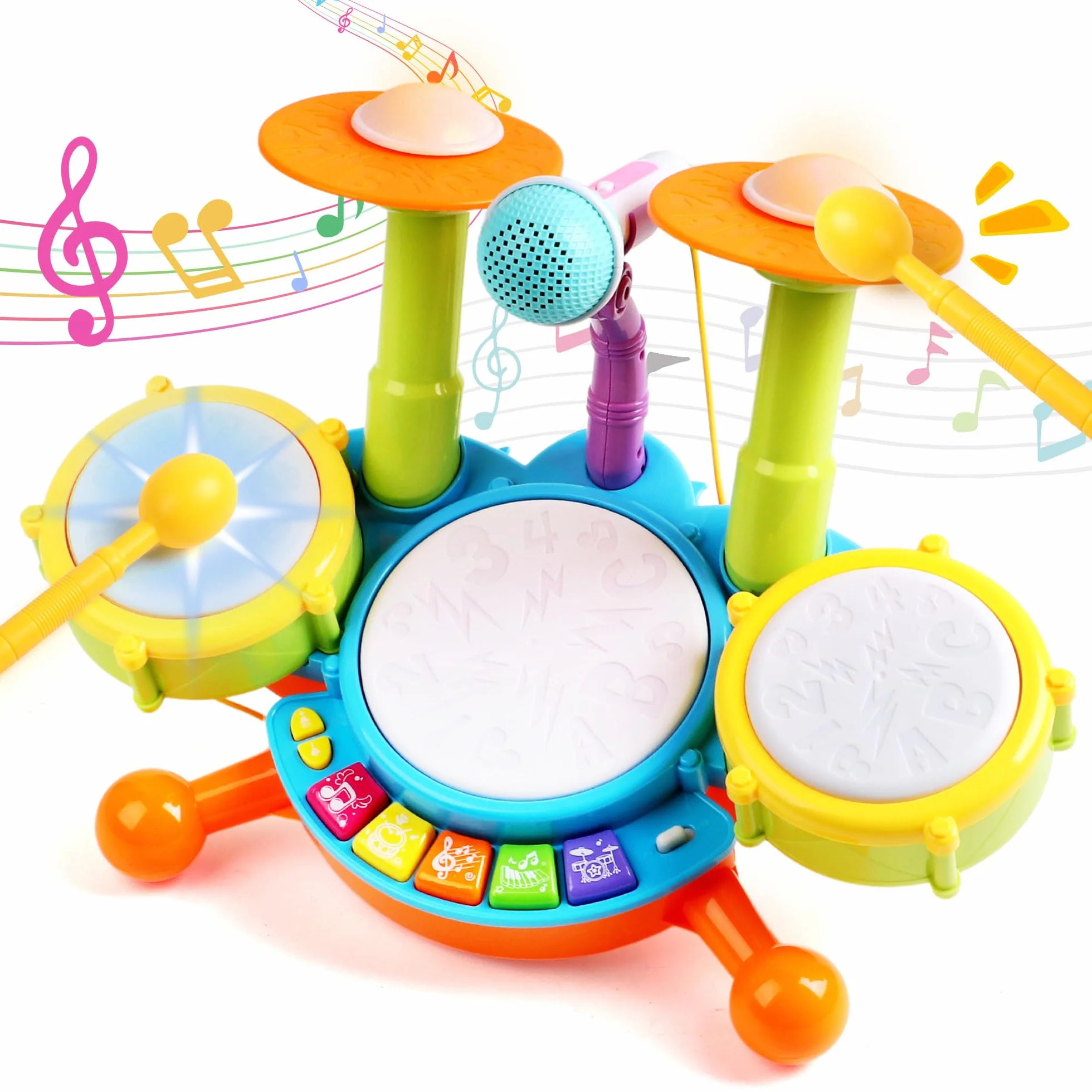 Giochi Bambini 1 Anno Batteria Bambini - Strumenti Musicali Giocattoli Bambino 1 Anno Tamburo Elettronico con Filastrocche e Luci Gioco Bambino Idea Regalo bimbo 1 2 Anno Anni