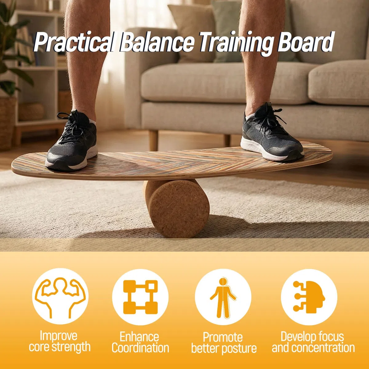 FANTASK Pedana di equilibrio in legno di betulla certificata FSC, carico massimo 100 kg, rotolo di sughero 10 mm