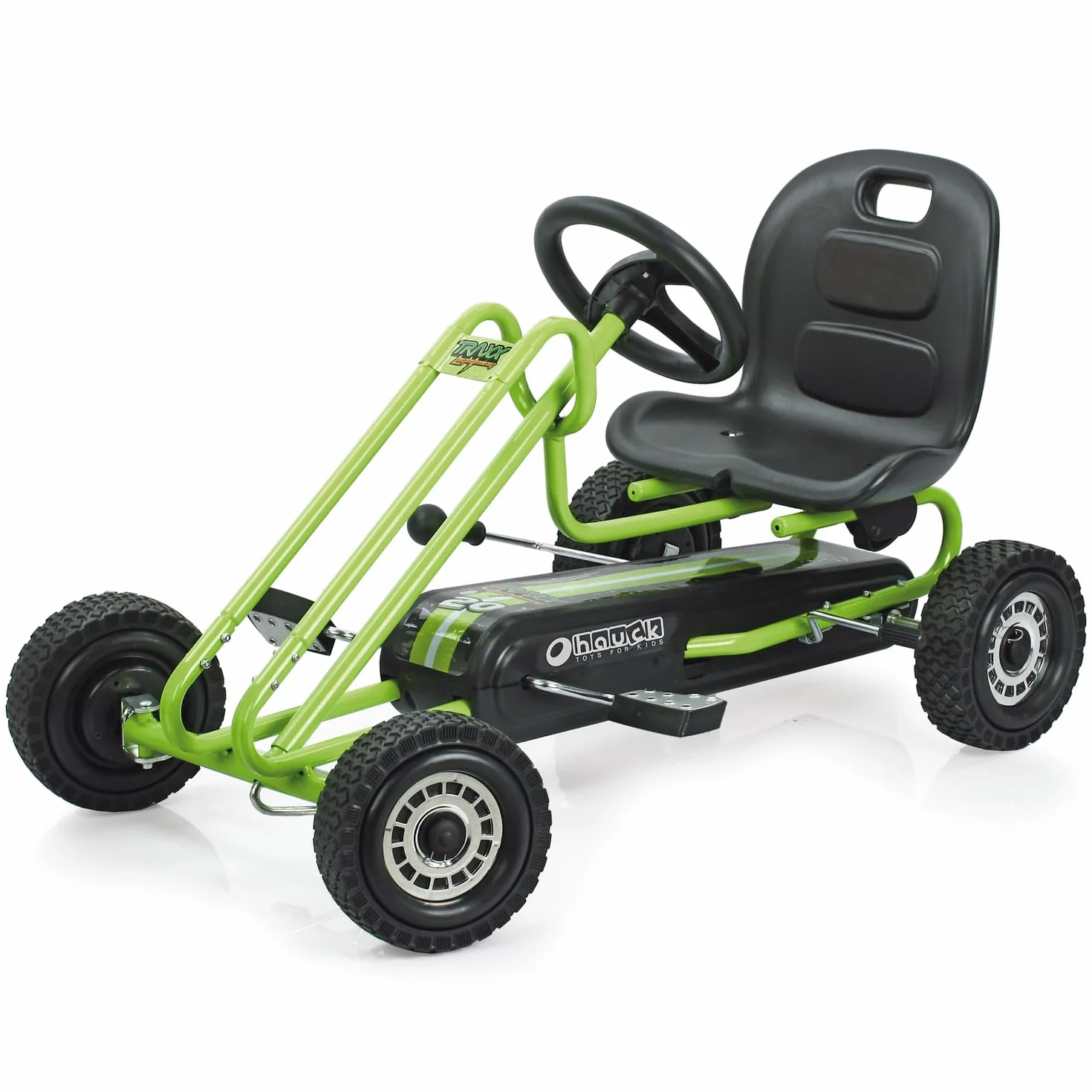 Hauck Go Kart Lightning - Macchina Cavalcabile per Bambini con Freno a Mano, Sedile Regolabile, Ruote in Gomma, Verde, fino a 50 Kg
