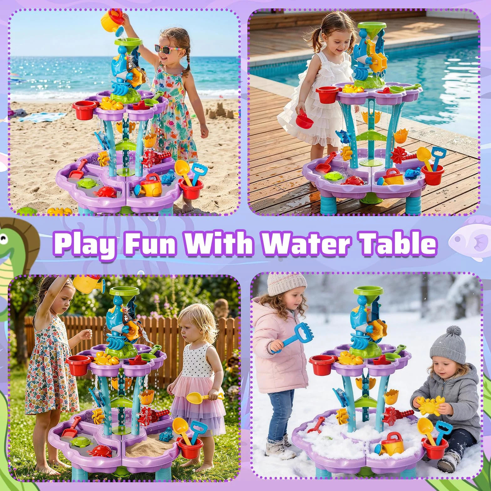 deAO Tavolo Acqua Bambini 3+ Anni – Tavolo Sensoriale Multilivello con Cascata e Fontana, Set 13 Accessori con Secchiello e Pale, Giochi da Esterno per Bambini Giardino Sabbiera