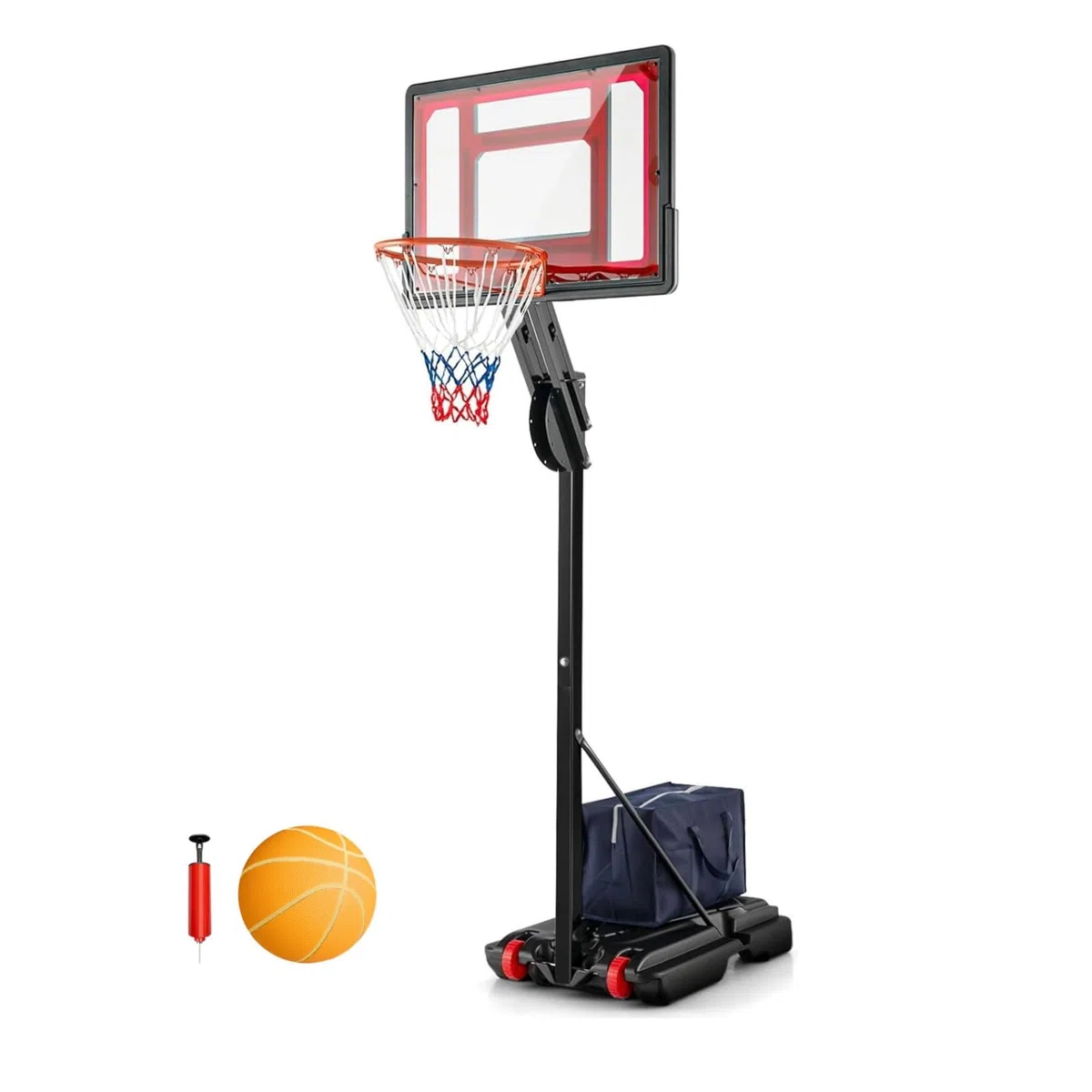 LIFEZEAL Canestro da Basket da Esterno, Supporto con Altezza Regolabile 155-310 cm con Borsa, Canestro su Piedi con Ruote Portatile, per Bambini e Adulti