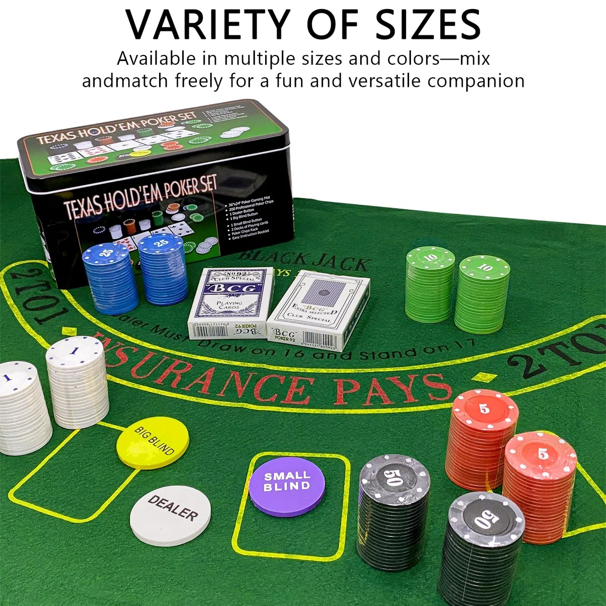 Set da Poker 200 Fiches, Texas Holdem Poker Set in Scatola di Metallo con Tappeto, 5 Colori Fiches Numerate per Serata Giochi, Set Texas Holdem Completo per Adulti (Set da Poker 200 Fiches)