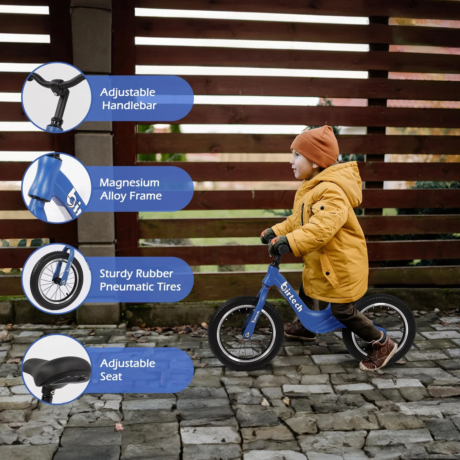 H.yeed Bicicletta da corsa per bambini da 35,6 cm (14 pollici) con pneumatici e telaio in lega di magnesio, leggera, senza pedale, bici da allenamento per bambini 3 4 5 6 anni (blu)