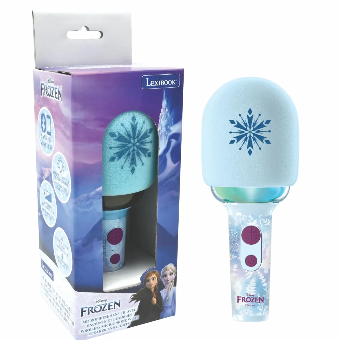 Lexibook, Frozen, Microfono Senza Fili con Altoparlante e luci, 4 modificatori di Voce, Effetti di Luce Multicolore, Batteria Ricaricabile, MIC280FZ