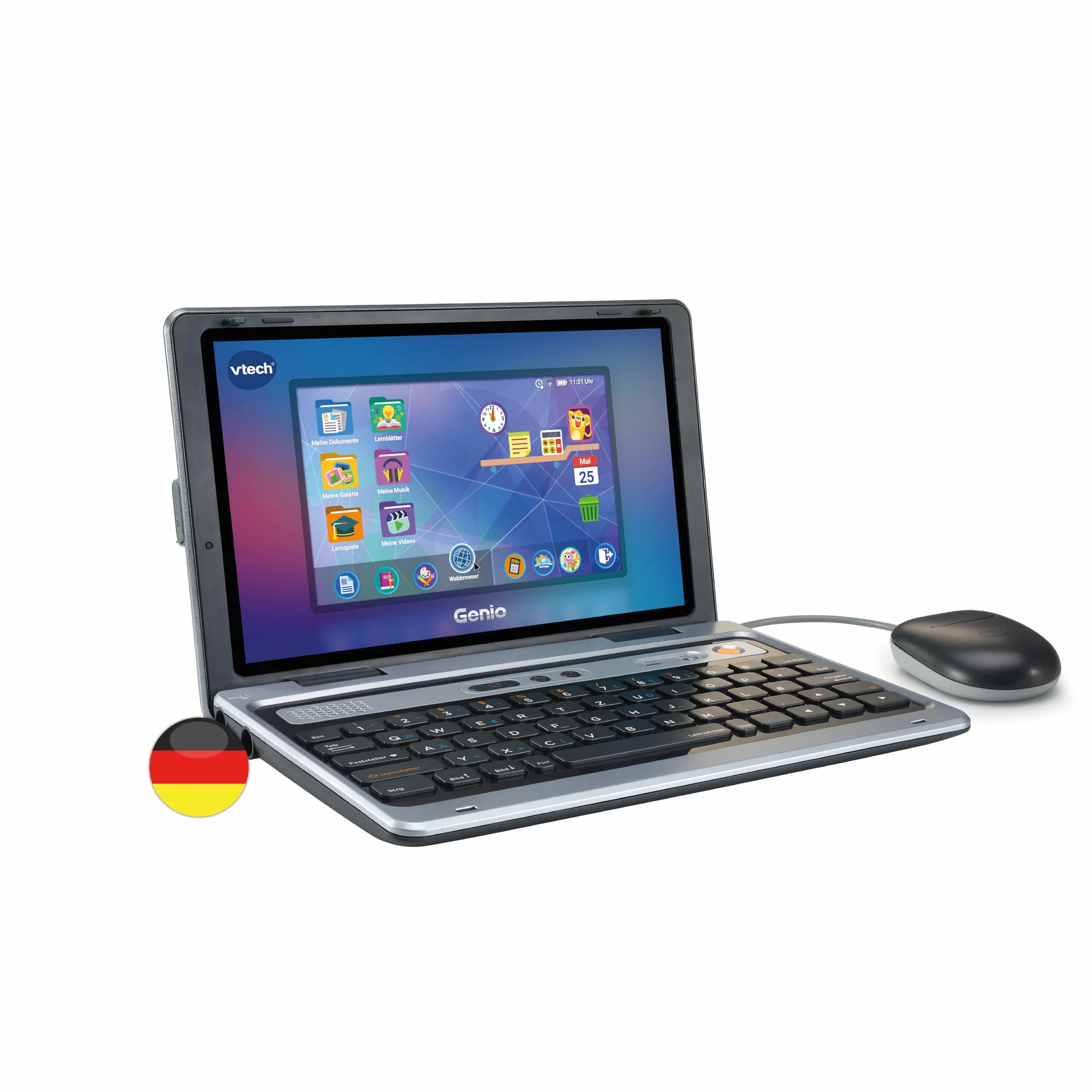 VTech Genio learning laptop XL - computer didattico con ampio schermo LCD da 7" con accesso a Internet, programma di testo e molti contenuti didattici - per bambini dai 5 ai 12 anni, grigio
