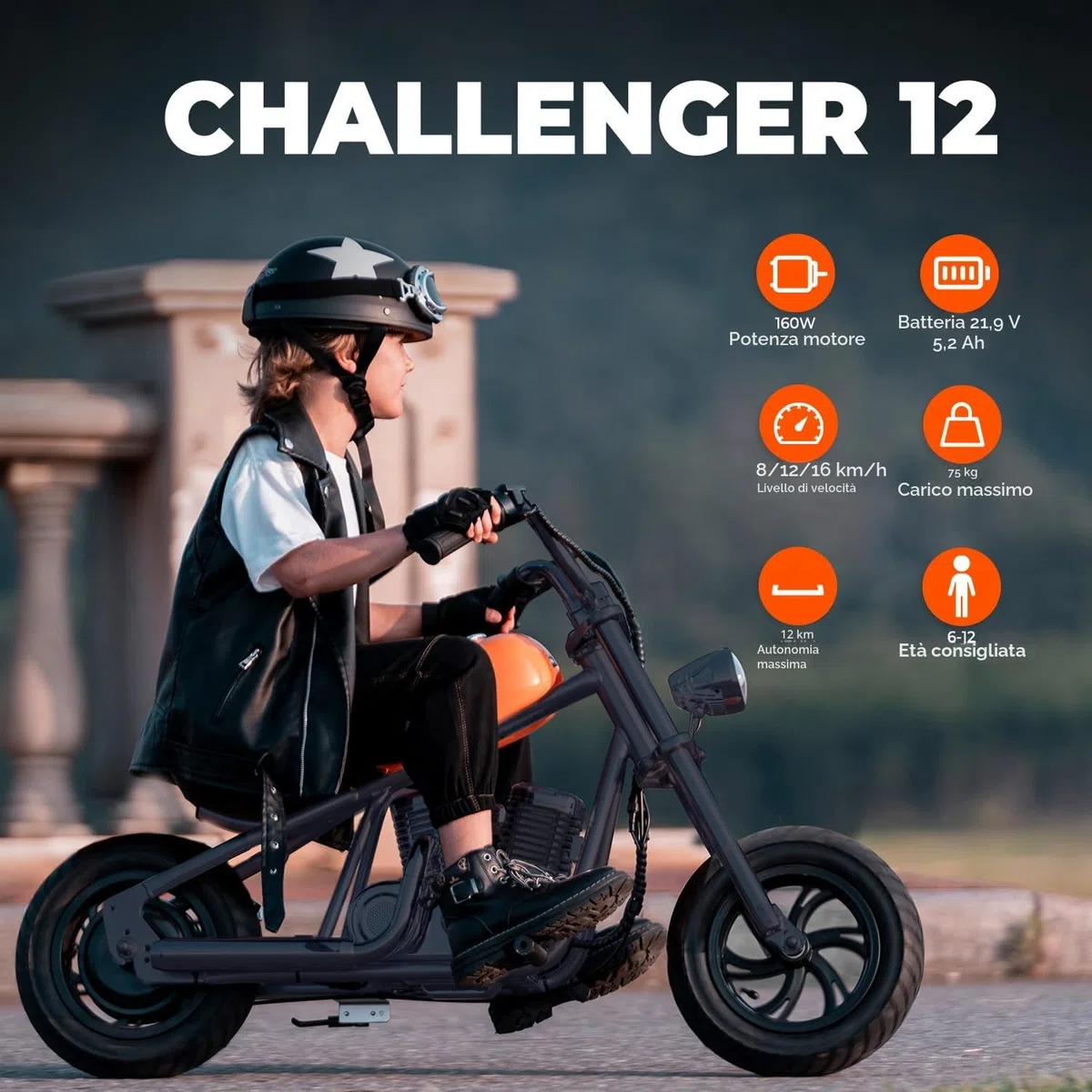 HYPER GOGO Challenger 12 Motocicletta elettrica per bambini 160W 8/12/16 KMH 12"