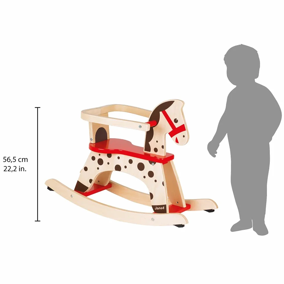 Janod - Cavallo a Dondolo in Legno Caramello - Giocattolo Primo Anno - Apprendimento Equilibrio - A Partire dall'anno, J05984, Marrone e Rosso