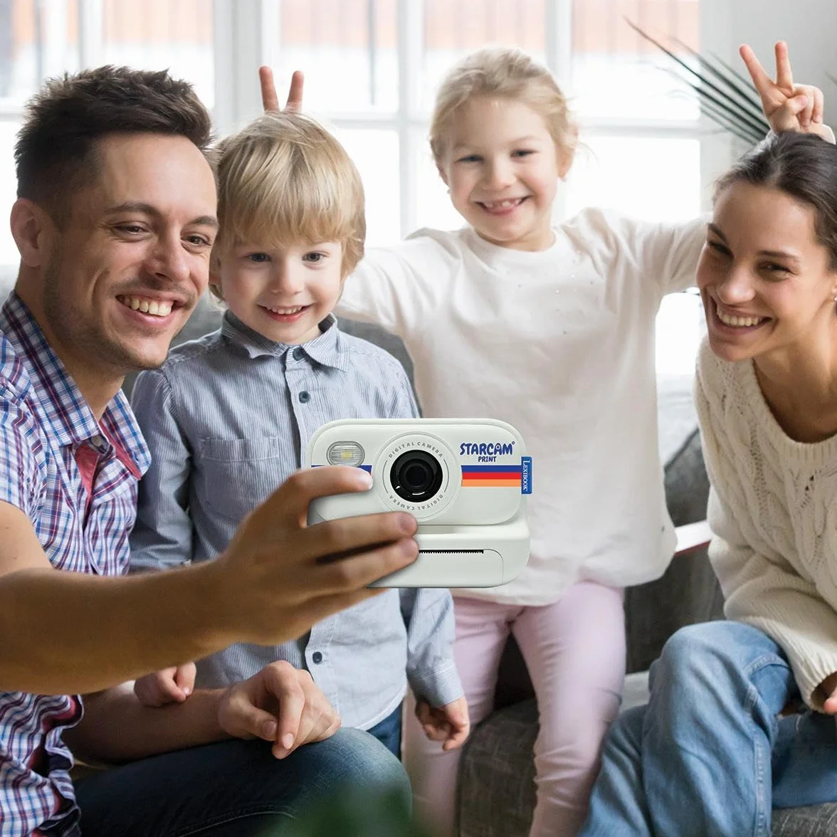 Lexibook, STARCAM Print HD, fotocamera con stampante istantanea, foto, video, selfie, musica, funzioni di gioco, kit di personalizzazione e scheda SD da 32 GB inclusa, bianco, DJ165