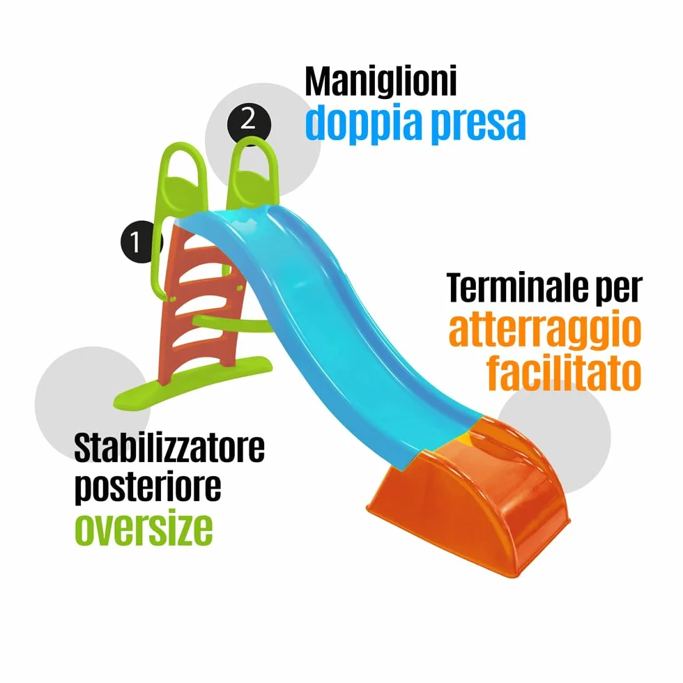 Scivolo per bambini 5 gradini con innesto acqua. Scivolo da giardino per bambini super resistente. Scivolo per bambini da casa in plastica 180x78x110cm. Multicolor Max 50kg (Blu)