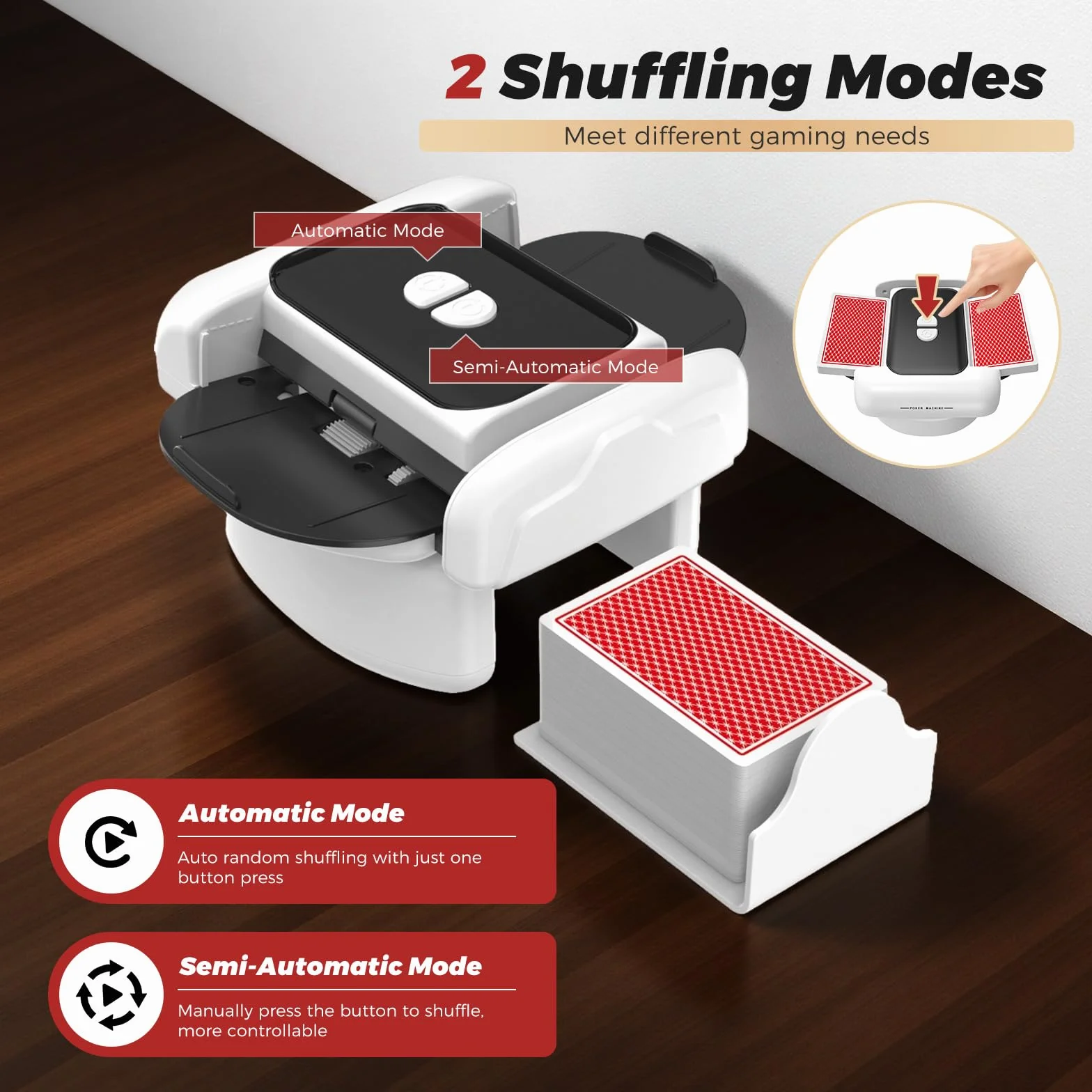 Shuffler automatico di carte, 2 modalità di funzionamento, ricaricabile con batteria a lunga durata, silenzioso, per UNO, Poker, carte Blackjack, nero (bianco e nero)