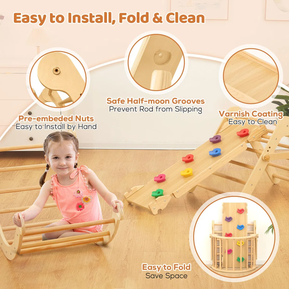FUNLIO Montessori Pieghevole Triangolo Arrampicata 5 w 1 Regolabile Bambini 2-5 Anni