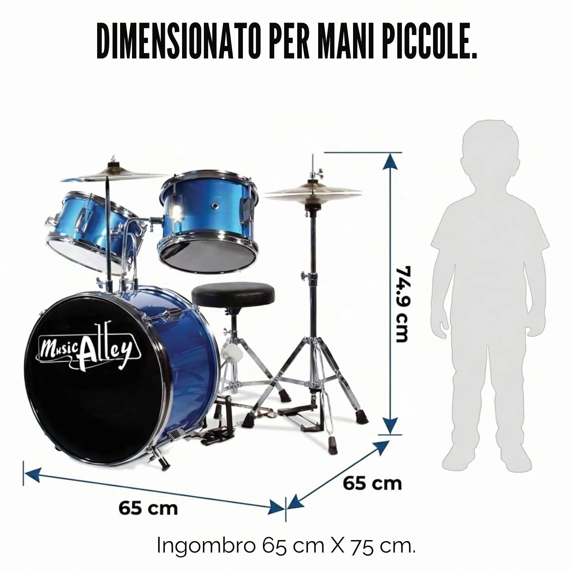 Batteria Music Alley Junior con sgabello e bacchette