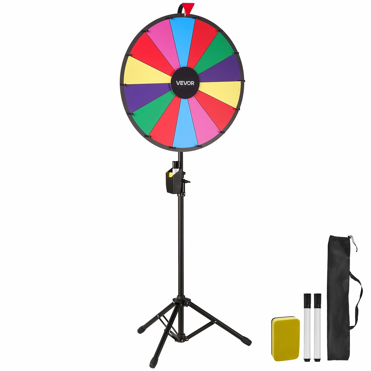 VEVOR Ruota dei Premi Girevole da 610 mm, Ruota Girevole a 14 Slot con Treppiede, Altezza Regolabile, Roulette Win Fortune con Cancellabile a Secco e 2 Pennarelli, 6 Colori, per Feste, Pub, Carnevale