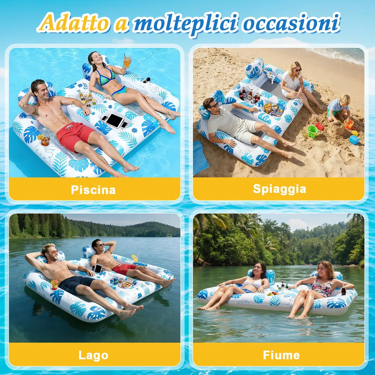JONRRYIN Materassino Gonfiabile 2 Posti con Ghiaccio Bar per Piscina Mare Spiaggia